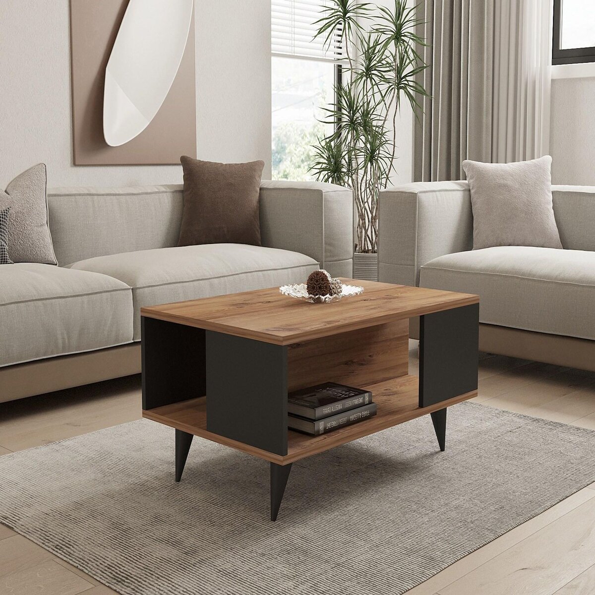 Habitat et Jardin Table basse en bois  Yuka  - 90 x 60 x 39 cm - Noyer, Noir