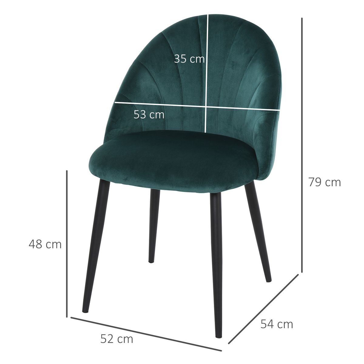 HOMCOM Lot de 2 chaises velours vert pieds métal noir dim. 52L x 54l x 79H cm