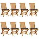 VIDAXL Chaises de jardin et coussins taupe lot de 8 Bois teck massif