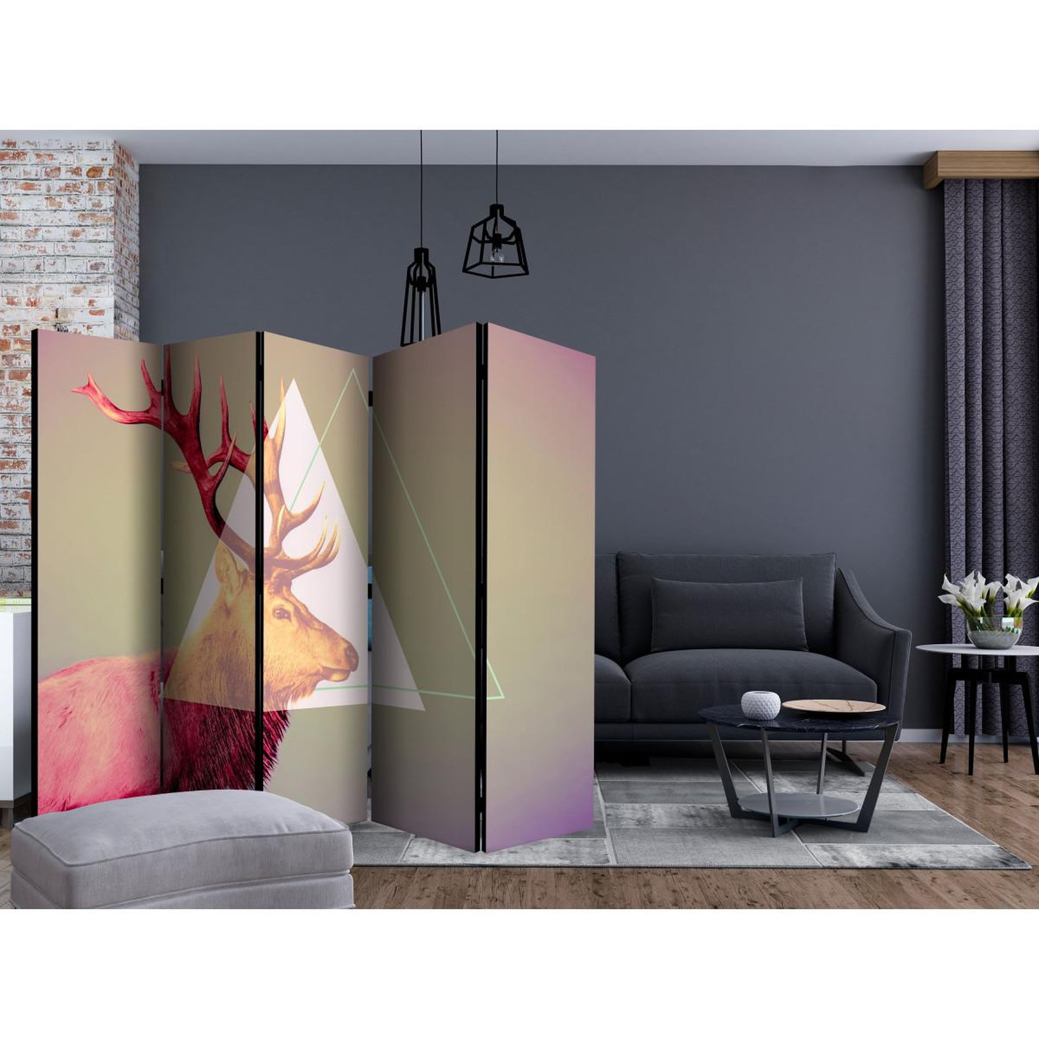 Voir la diapositive 2 : Paris Prix Paravent 5 volets  deer graphic pattern  172x225cm