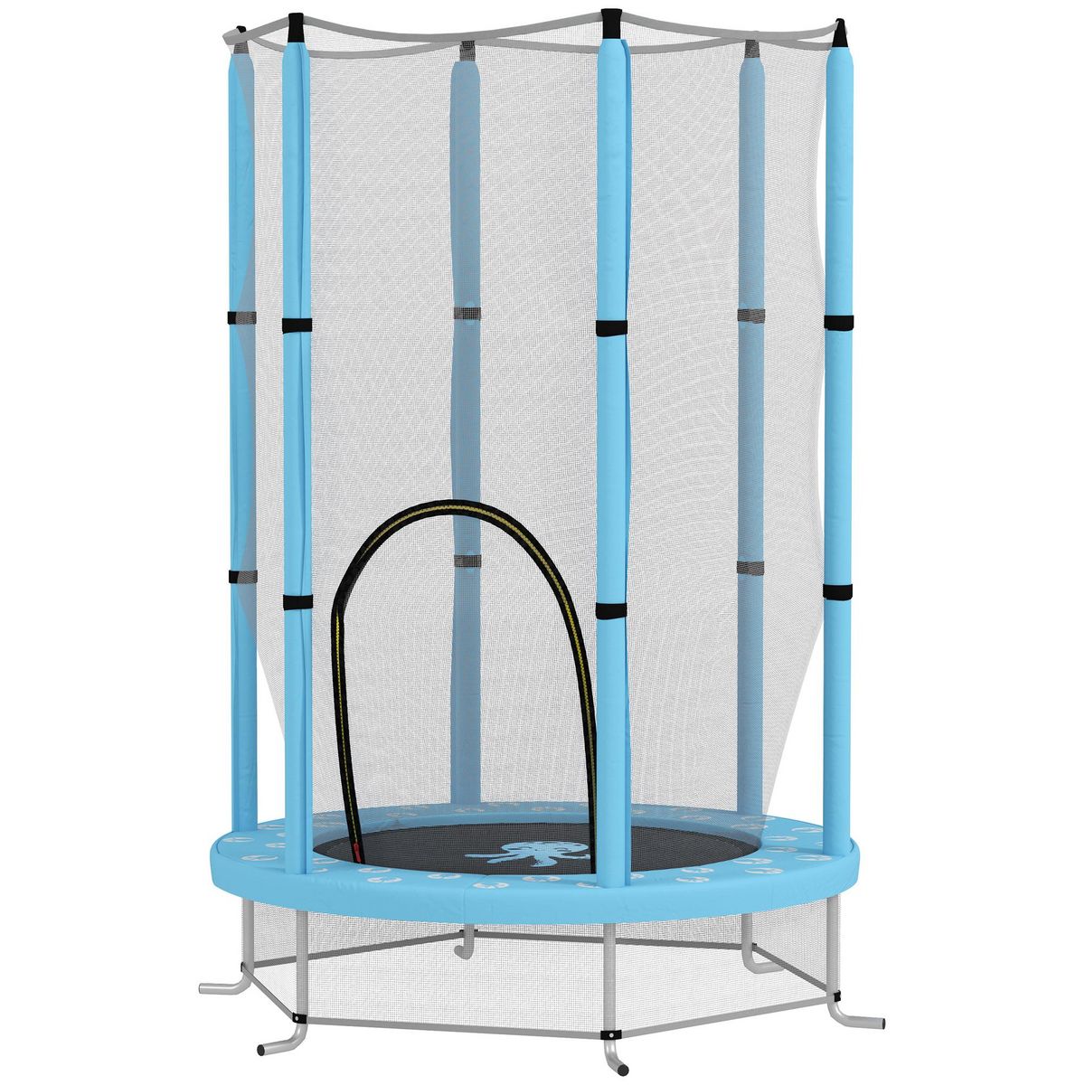 HOMCOM Trampoline enfant Ø140 cm - filet sécurité, porte zippée, 6 poteaux rembourrés - bleu ciel