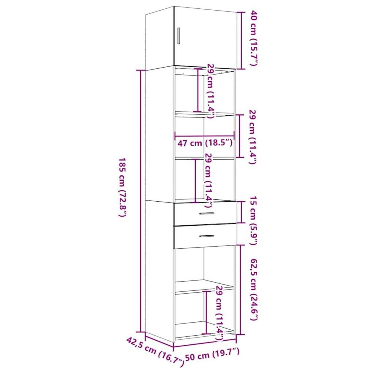 VIDAXL Armoire de rangement mince sonoma gris 50x42,5x225 cm