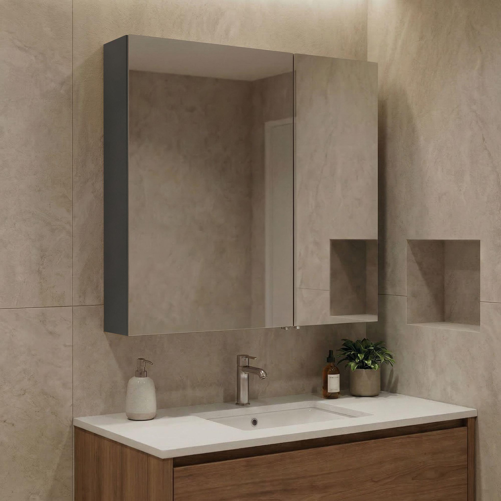 Voir la diapositive 2 : Habitat et Jardin Meuble Salle de Bain avec Miroir  Purus Desna 60  - 60 x 16 x 66 cm - Matte Anthracite