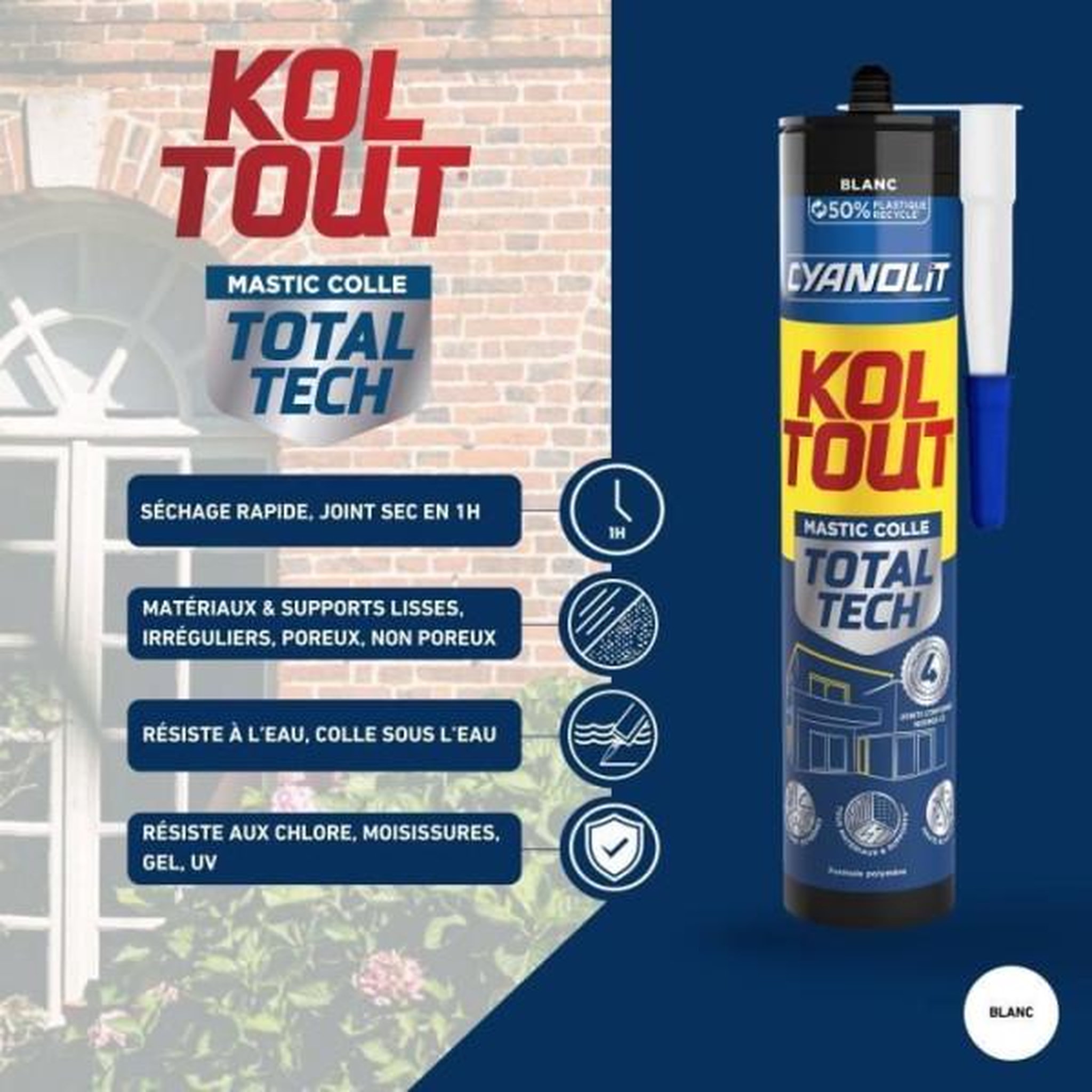 Voir la diapositive 4 : CYANOLIT Colle de fixation et d'étanchéité - CYANOLIT - Total tech - Blanc - Cartouche 290 ml - Multi-matériaux - Étanche et flexibl