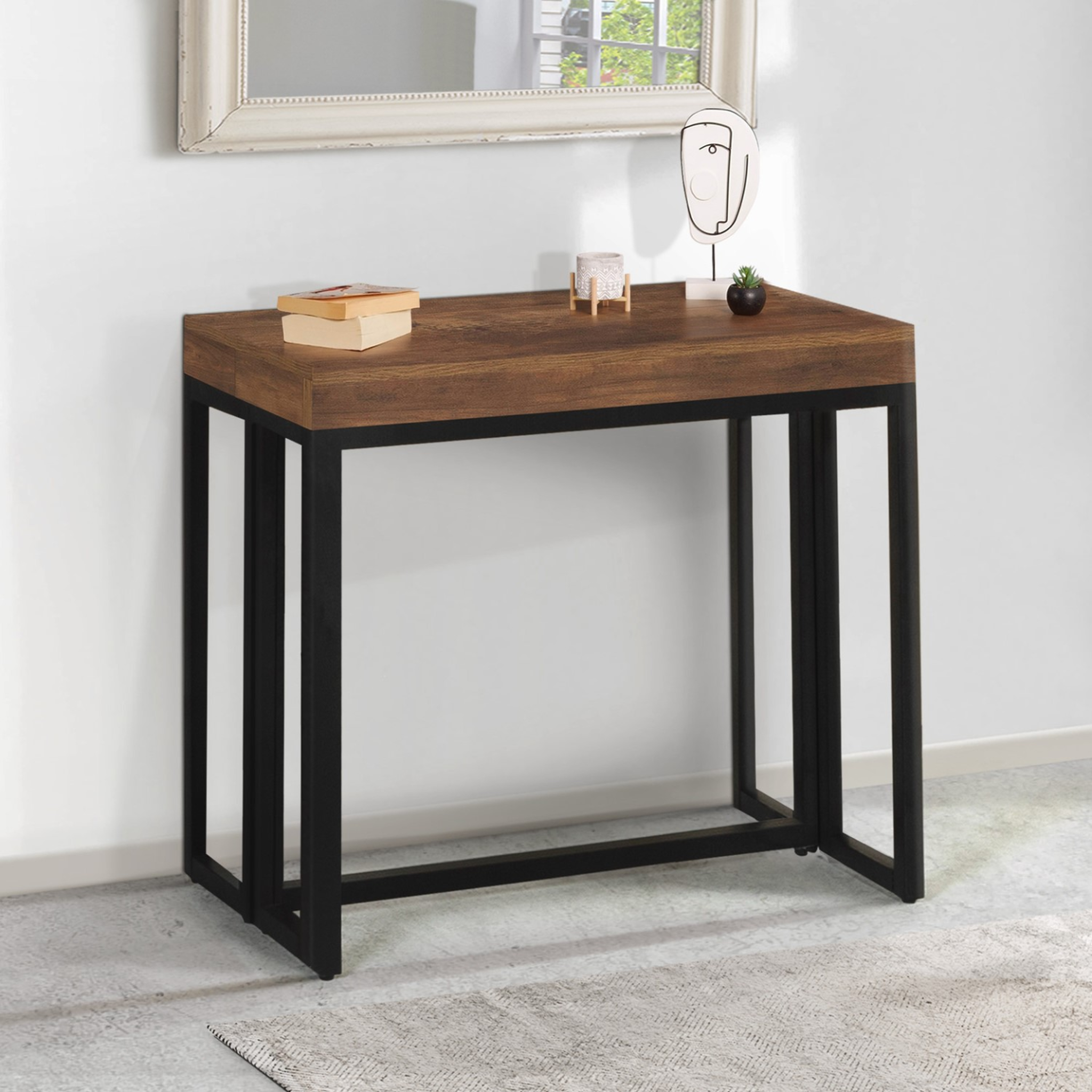 Voir la diapositive 3 : ID MARKET Table console extensible toronto 14 personnes 300 cm  bois foncé noyer design industriel