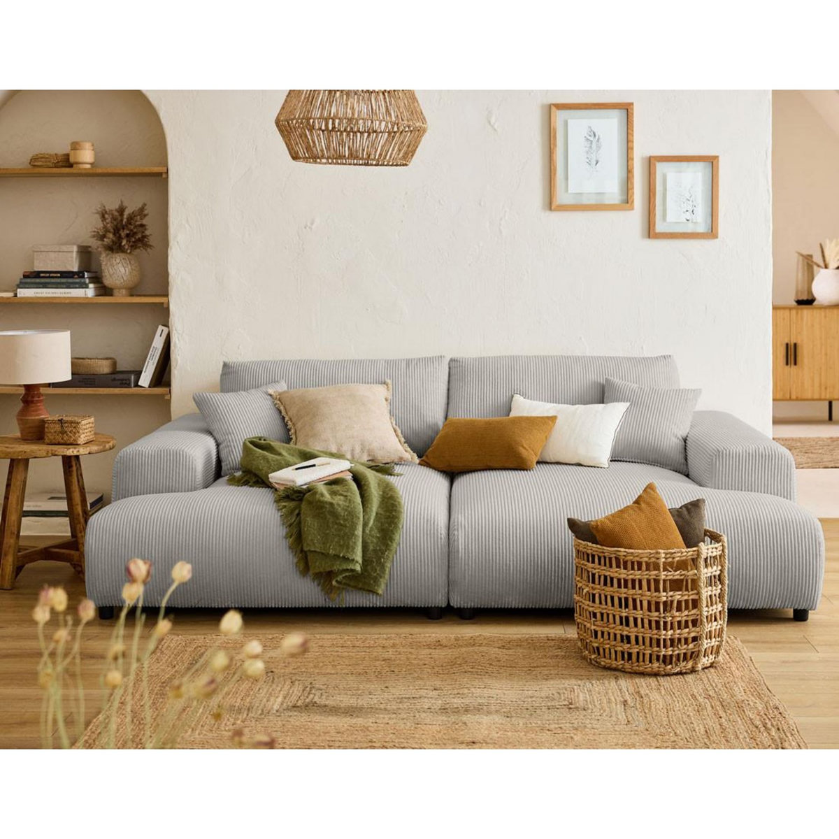 LISA DESIGN Garance - canapé droit 4 places double méridienne - assise profonde - en velours côtelé