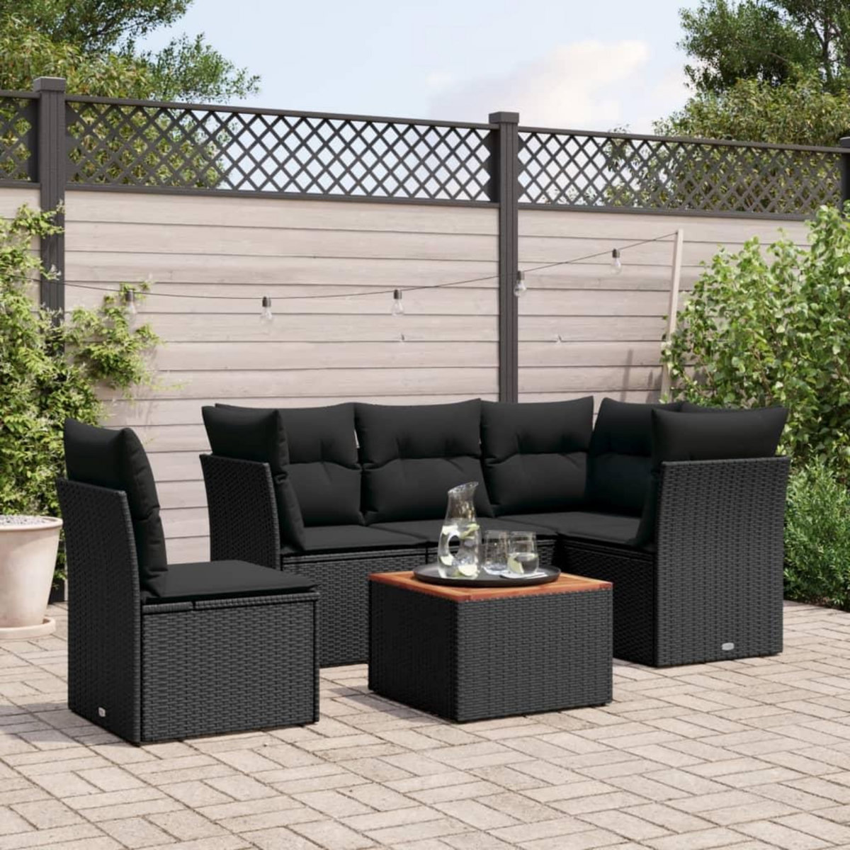 VIDAXL Salon de jardin 6 pcs avec coussins noir resine tressee