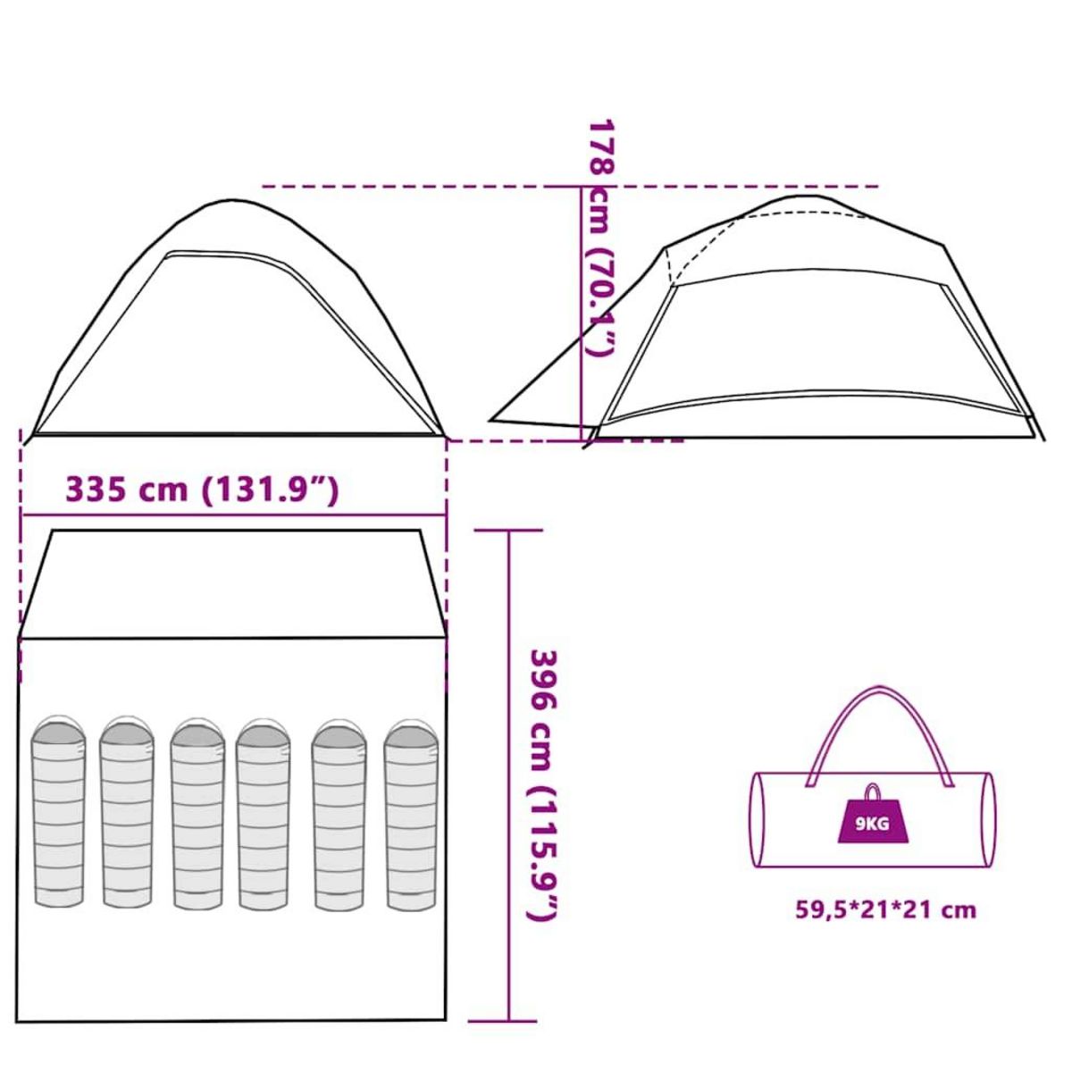 VIDAXL Tente familiale a dome 6 personnes tissu occultant impermeable