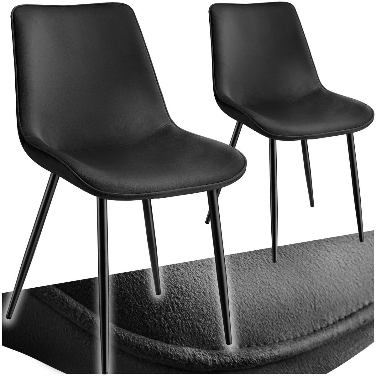 tectake Lot de chaises rembourrées aspect velours noir Lot de 2