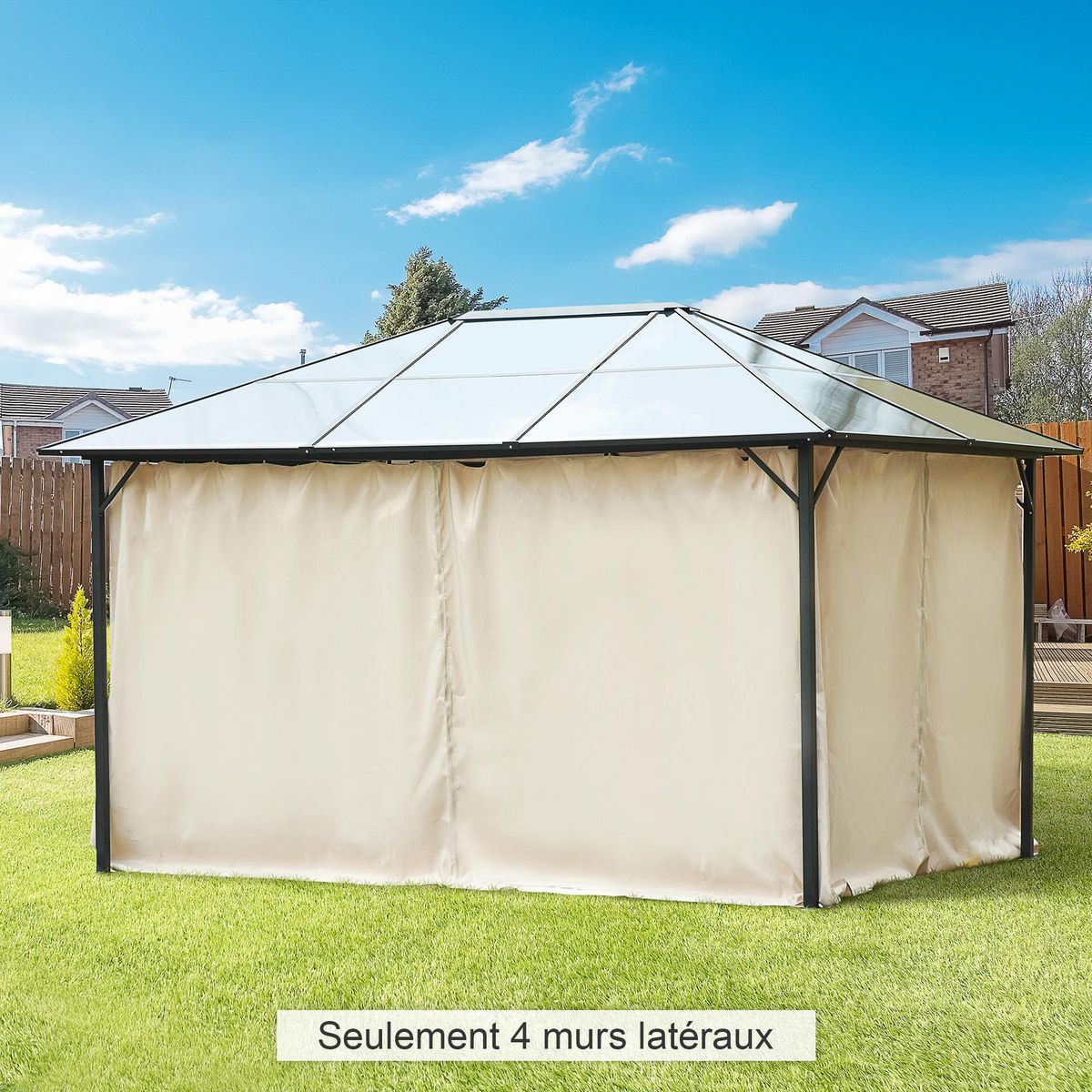 OUTSUNNY Parois latérales de rechange barnum tonnelle 3 x 4 m - 2 systèmes d'attache boucles ou crochets - bâches de rechange zippées, avec velcro d'attache - polyester beige