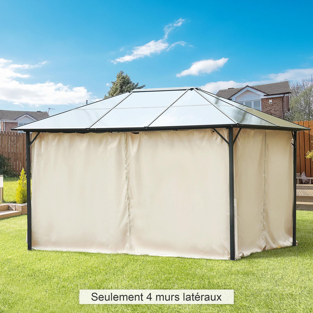 OUTSUNNY Parois latérales de rechange barnum tonnelle 3 x 4 m - 2 systèmes d'attache boucles ou crochets - bâches de rechange zippées, avec velcro d'attache - polyester beige