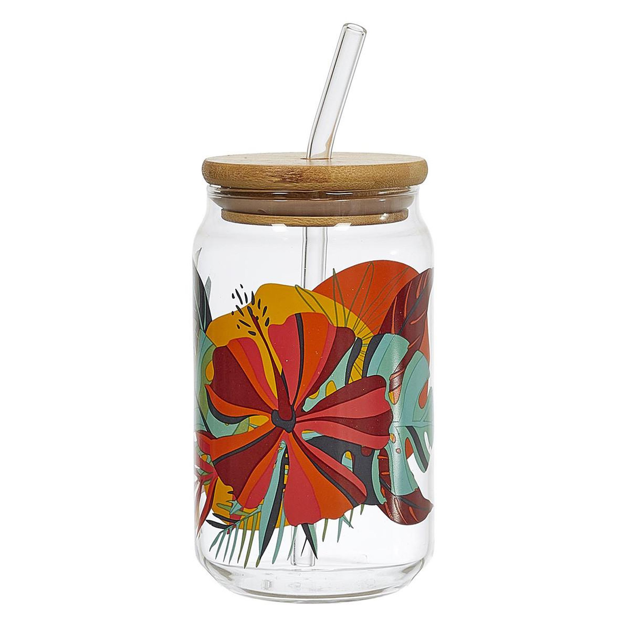 The Home Deco Factory Verre canette avec paille  paradis exotique  45cl multicolore