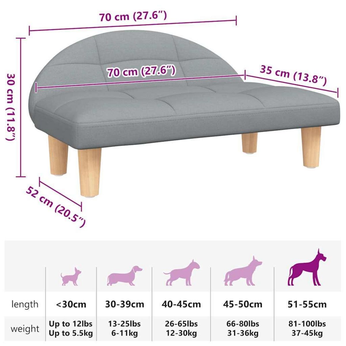 VIDAXL Lit pour chien gris clair 70x52x30 cm tissu