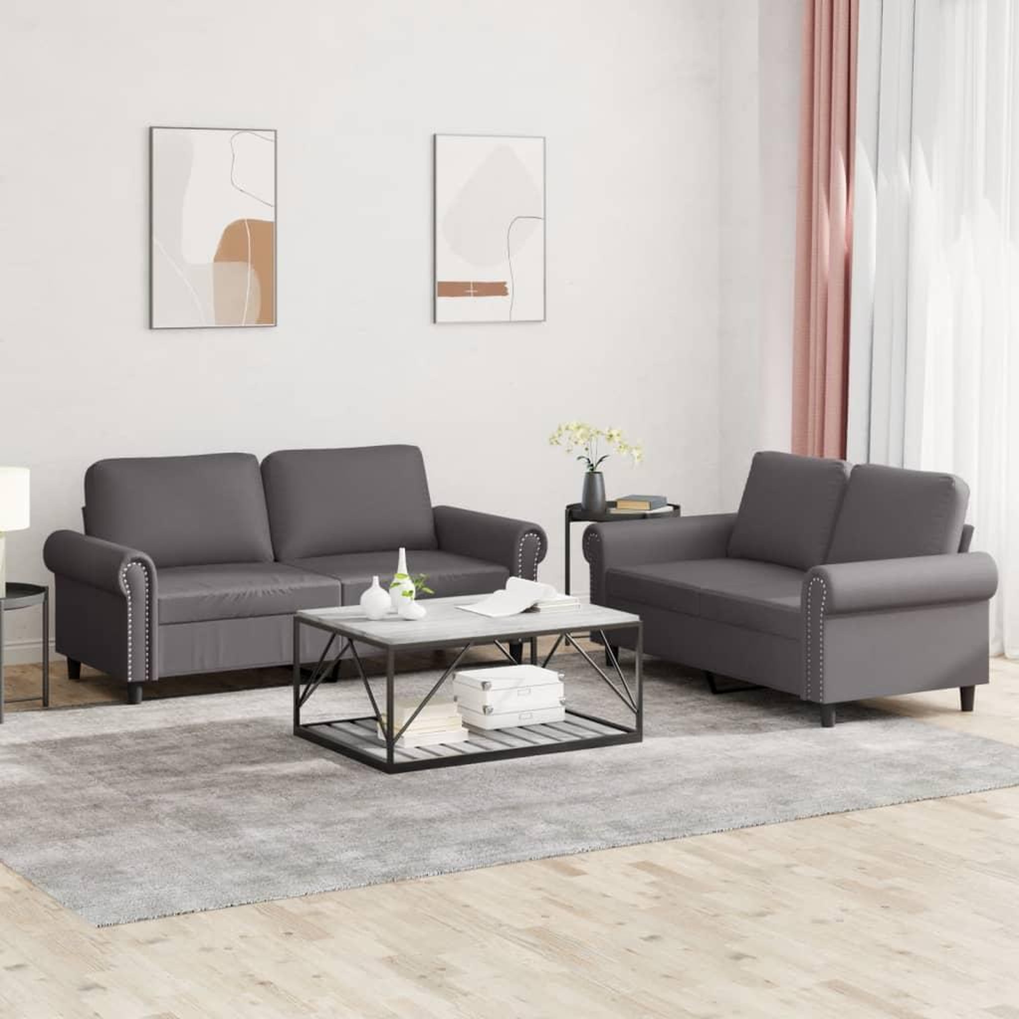 Voir la diapositive 1 : VIDAXL Ensemble de canapes 2 pcs avec coussins Gris Similicuir