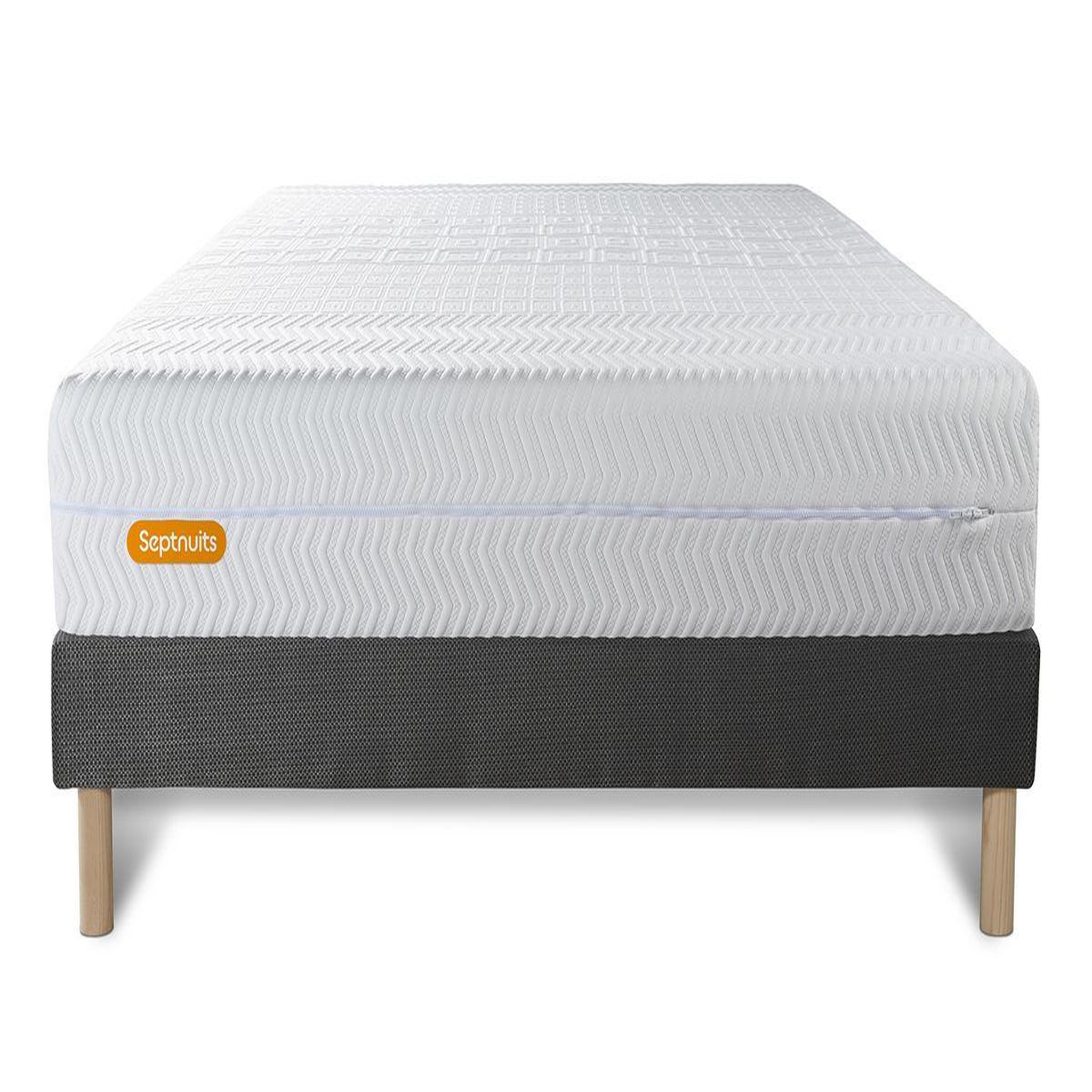 Voir la diapositive 2 : SEPTNUITS Matelas + sommier gris Memo Bio Mousse à mémoire de forme 5 zones de confort Maxi épaisseur Déhoussable