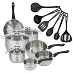 Fackelmann Set 1 poêle 20 cm 3 casseroles 12 16 20 cm, 3 faitouts 16, 20 et 24 cm en inox et 6 ustensiles RPET Fackelmann Geneva