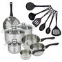 Voir la diapositive 1 : Fackelmann Set 1 poêle 20 cm 3 casseroles 12 16 20 cm, 3 faitouts 16, 20 et 24 cm en inox et 6 ustensiles RPET Fackelmann Geneva