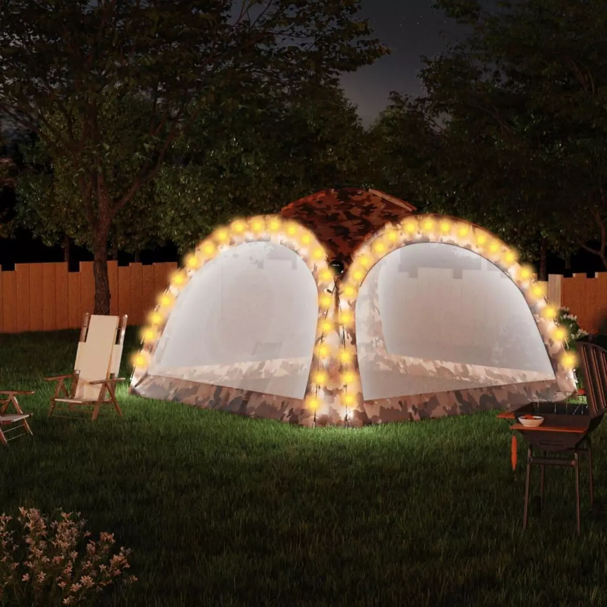 VIDAXL Tente de reception avec LED et 4 parois 3,6x3,6x2,3m Camouflage