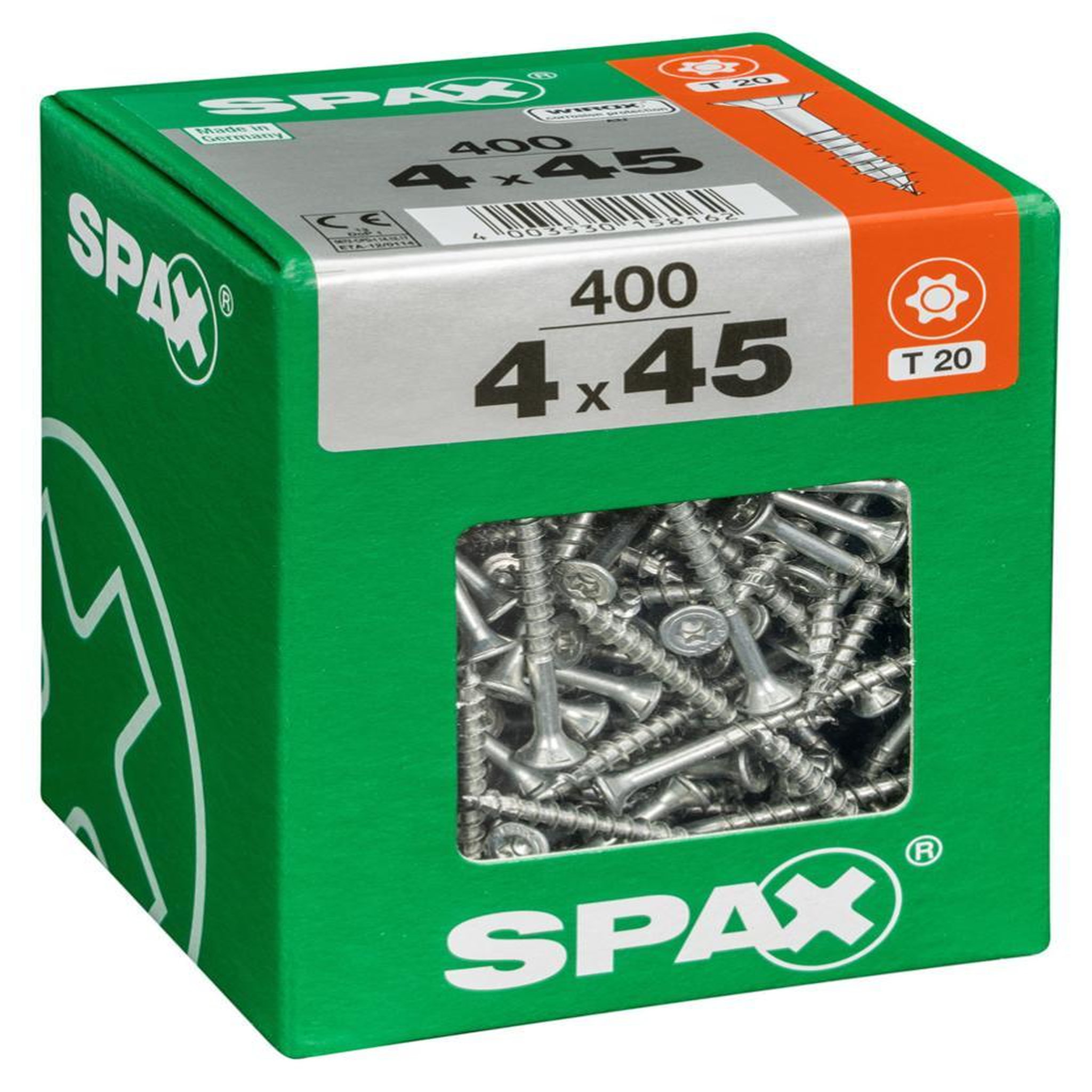 CENTRALE BRICO Lot de 400 vis acier tête fraisée torx SPAX, Diam.4 mm x L.45 mm