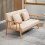 HOMCOM Canapé lounge 2 places - 2 coussins inclus - assise profonde - accoudoirs - structure bois hévéa - aspect lin beige