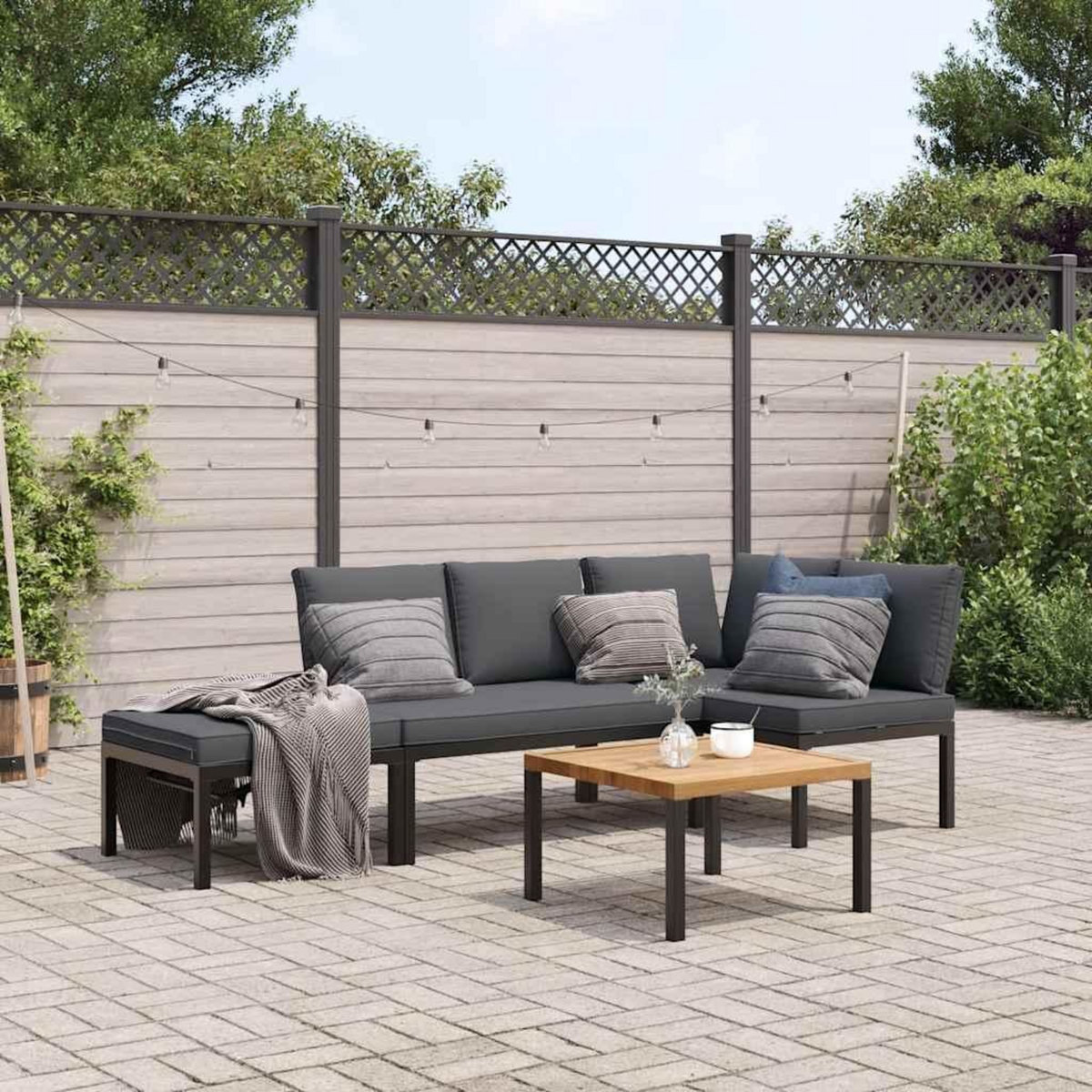 VIDAXL Salon de jardin 4 pcs avec coussins noir aluminium