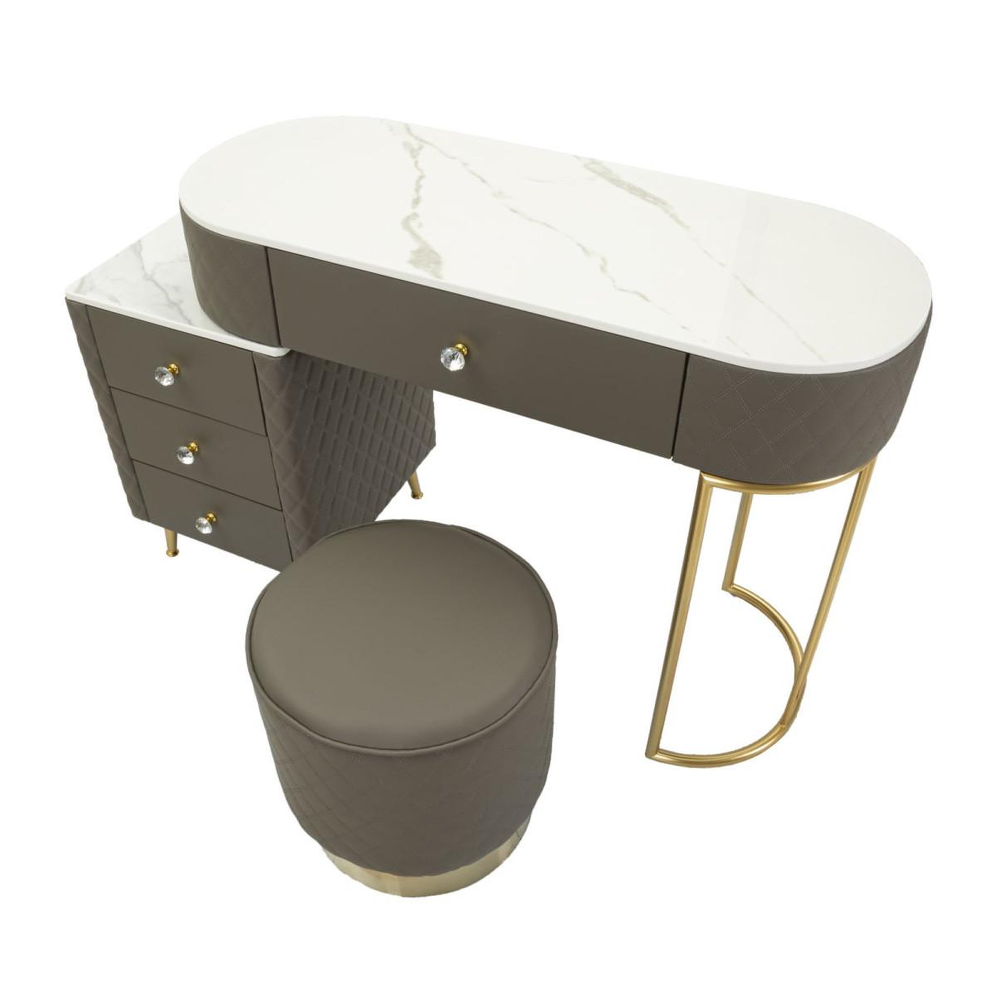 Voir la diapositive 4 : Paris Prix Coiffeuse avec pouf effet marbre  sharon  120 gris & or