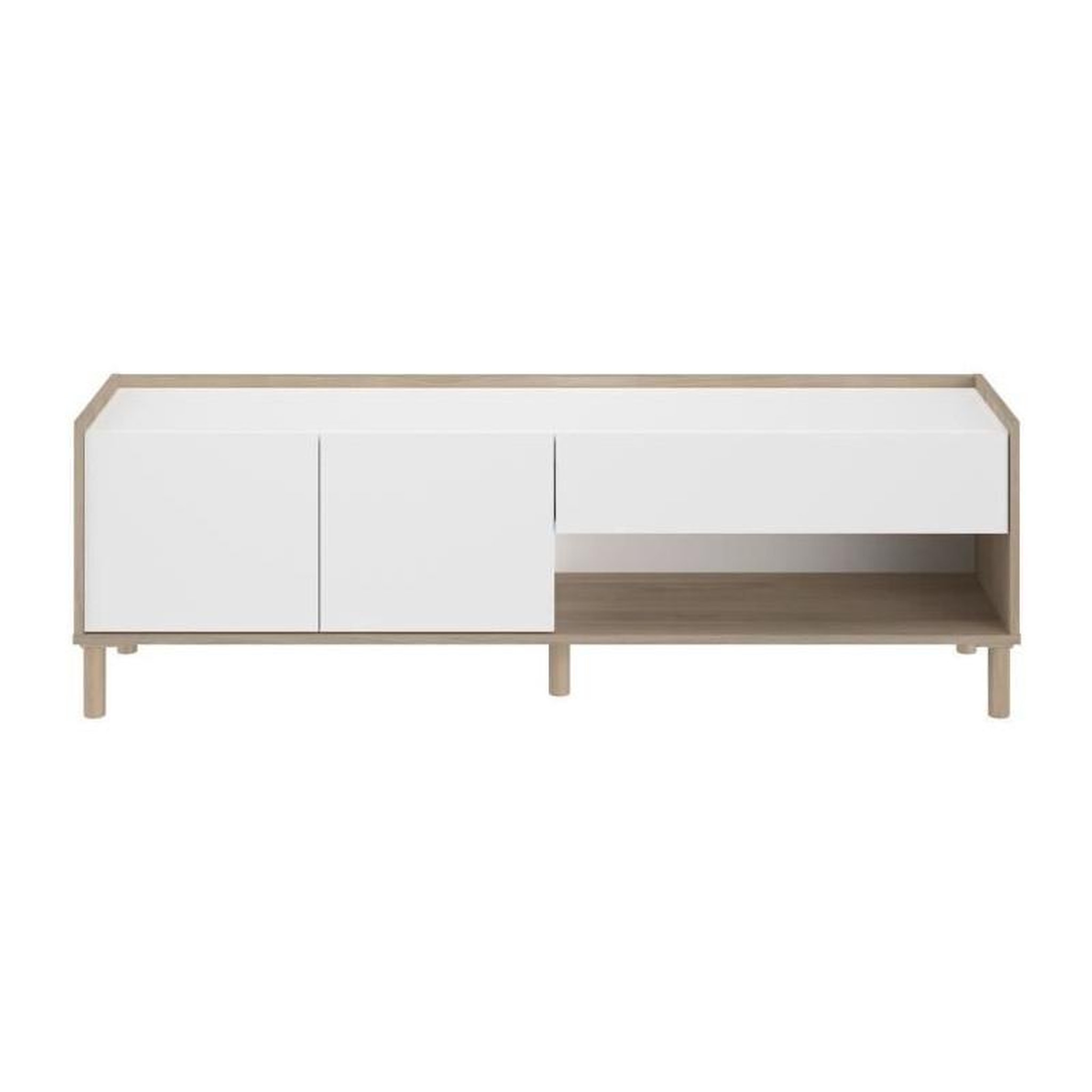 PARISOT Meuble TV - MORPHOS - Décor blanc / Chene - 150 x 47,3 x 40 cm - PARISOT