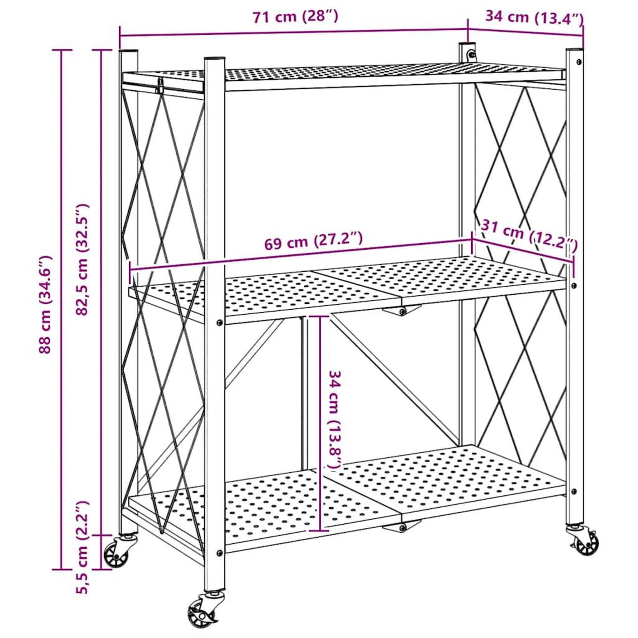 Voir la diapositive 6 : VIDAXL Etagere de rangement sur roulettes noir 71x34x88 cm acier