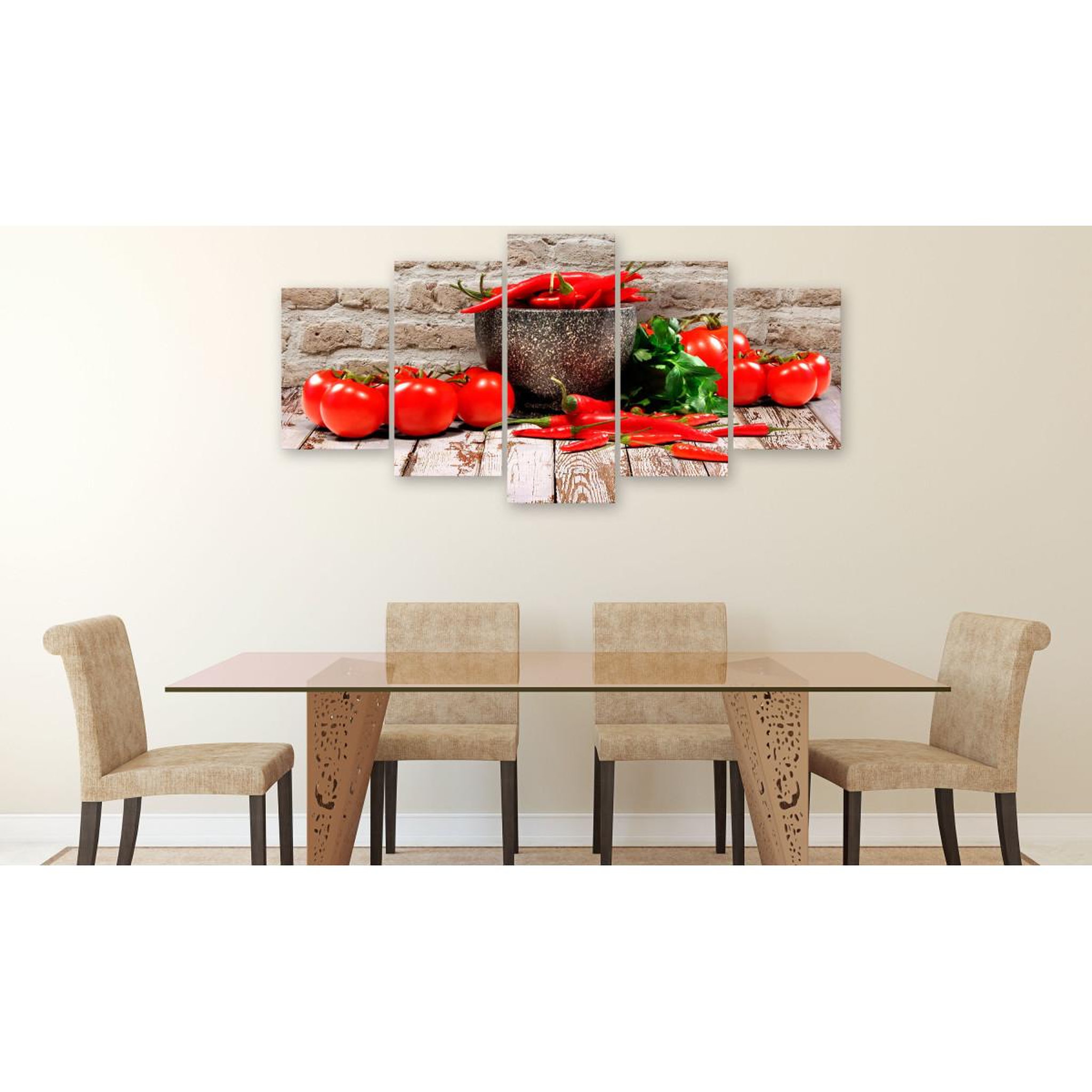 Voir la diapositive 2 : Paris Prix Tableau 5 panneaux  red vegetables brick wide
