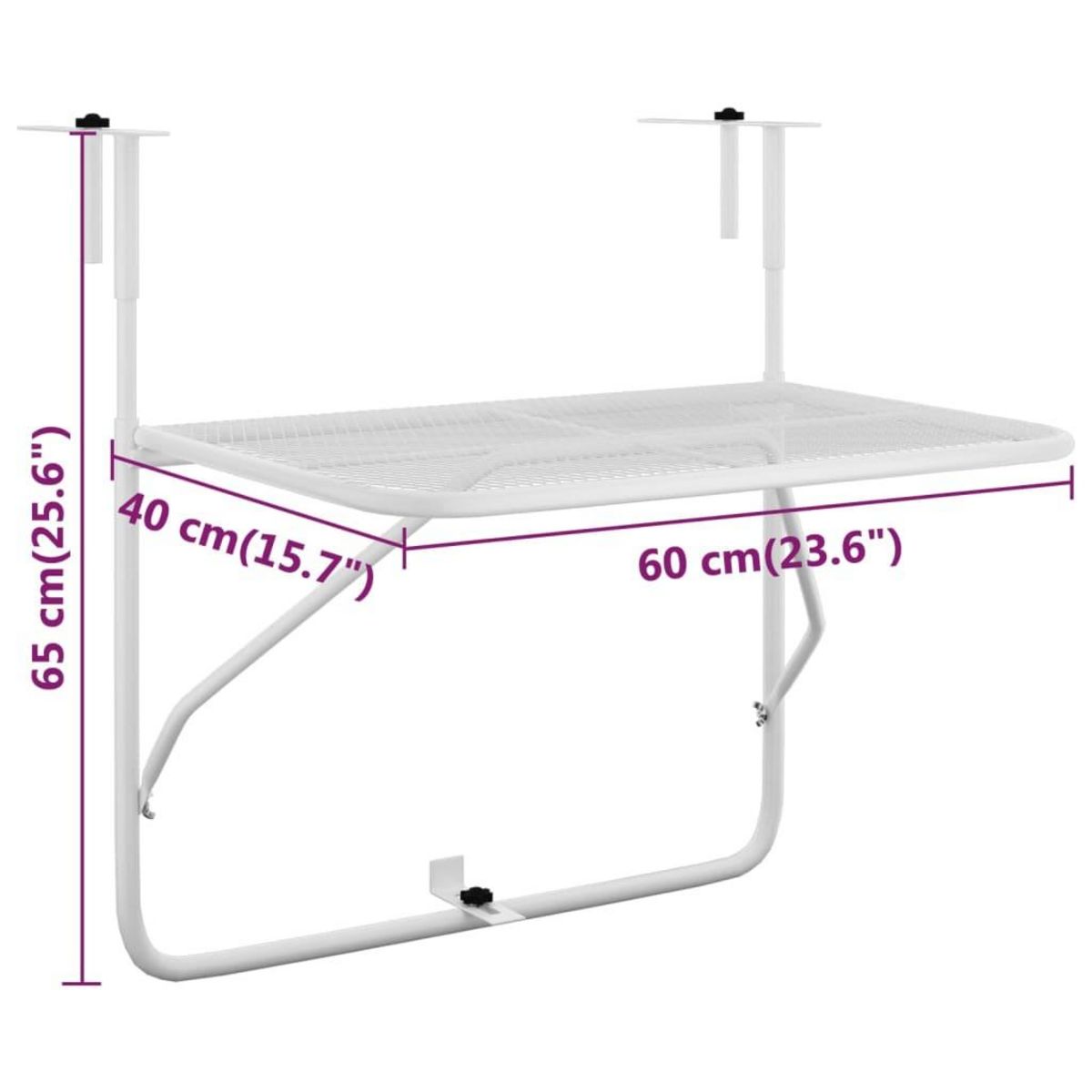 VIDAXL Table de balcon Blanc 60x40 cm Acier