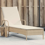 VIDAXL Chaise longue avec roues et coussin beige resine tressee