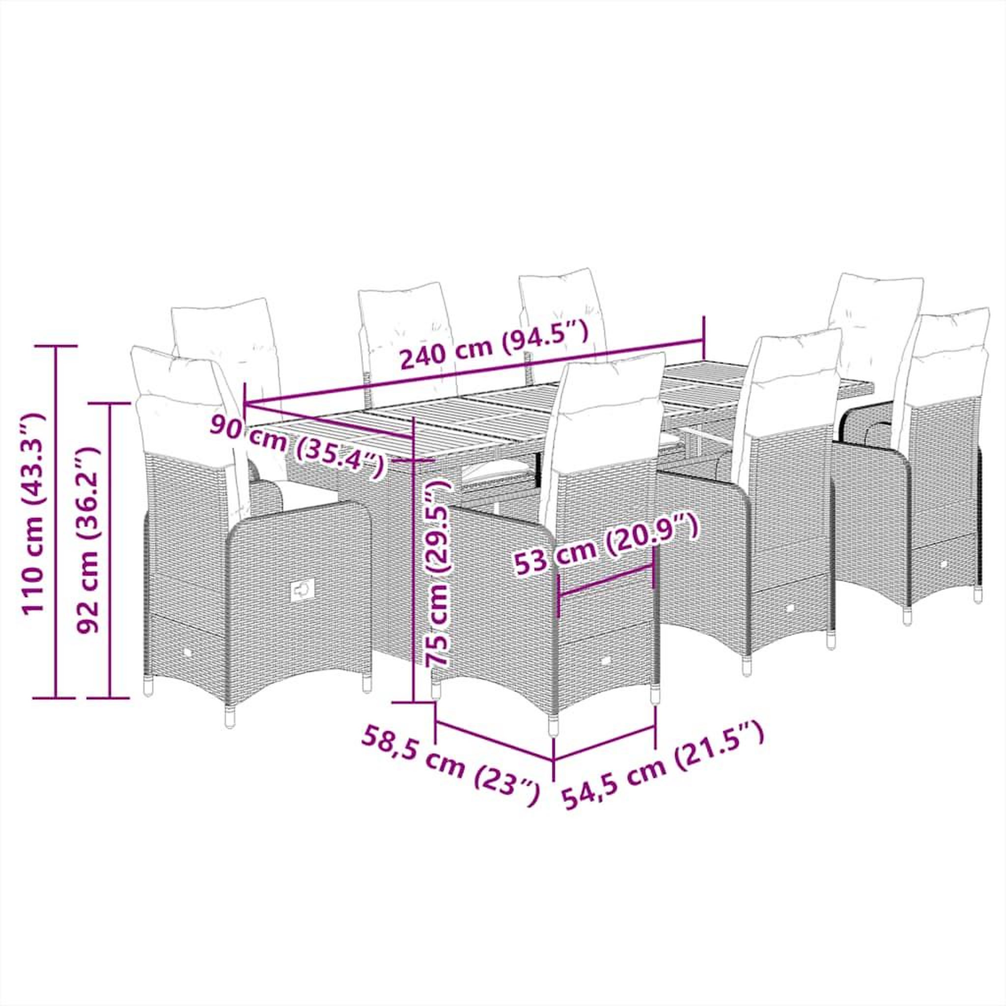 Voir la diapositive 6 : VIDAXL Ensemble de bistro de jardin 9 pcs coussins noir poly rotin