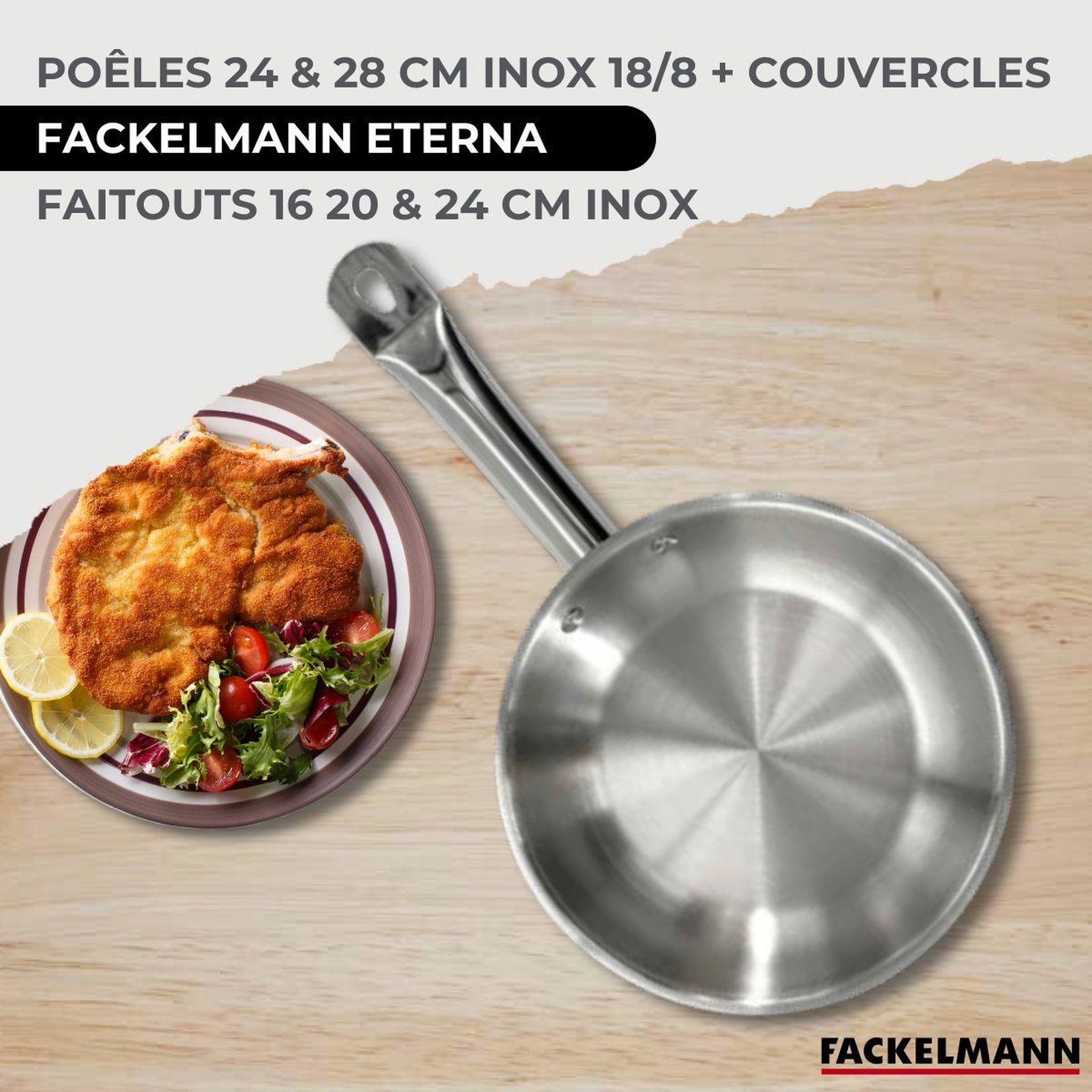 Voir la diapositive 2 : Fackelmann Batterie de cuisine avec 3 faitouts 16/20/24 cm et 2 poêles 24/28 cm avec 7 ustensiles de cuisine fackelmann etherna brillant vario avec couvercles