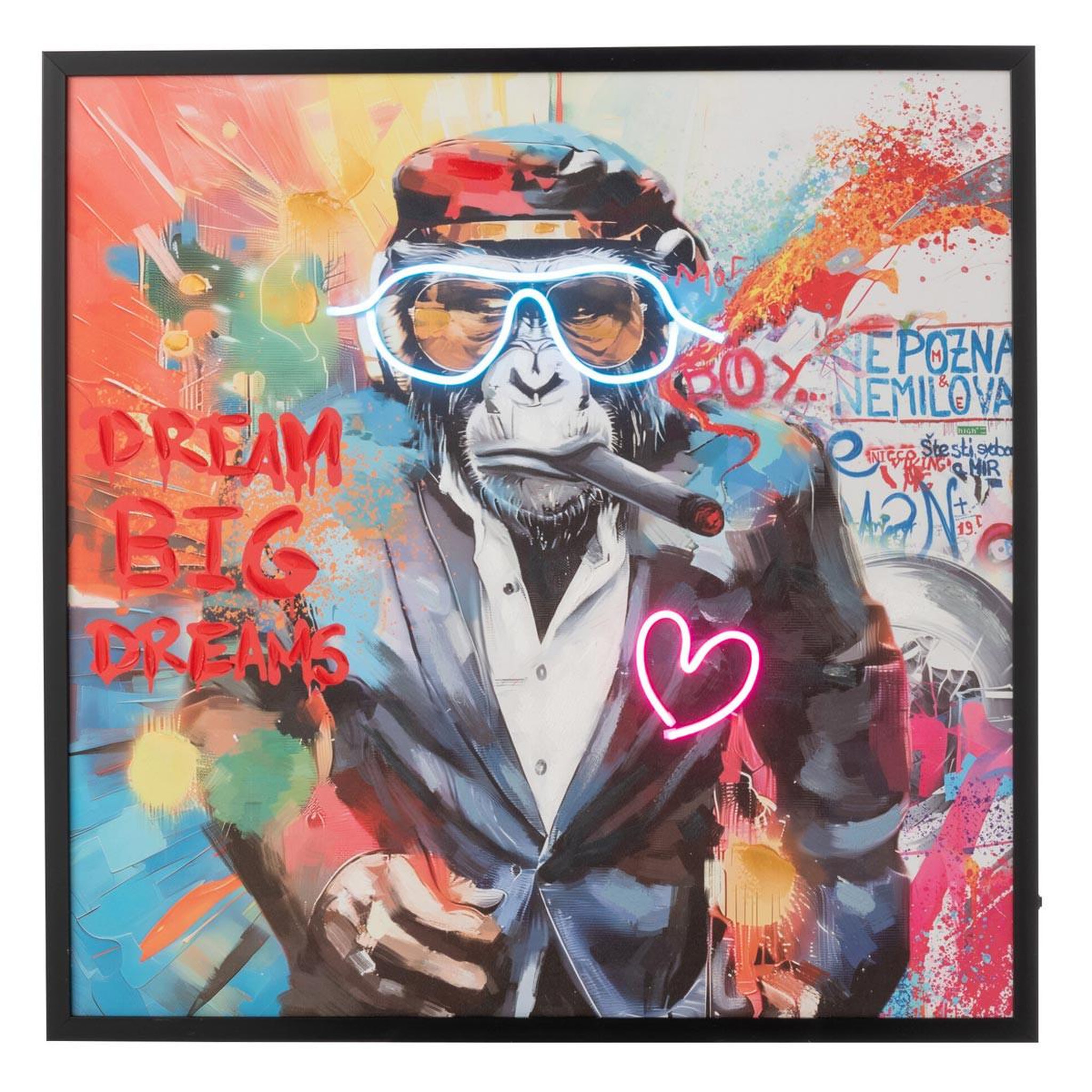 J-LINE Tableau à led  monkey cigar  83x83cm multicolore