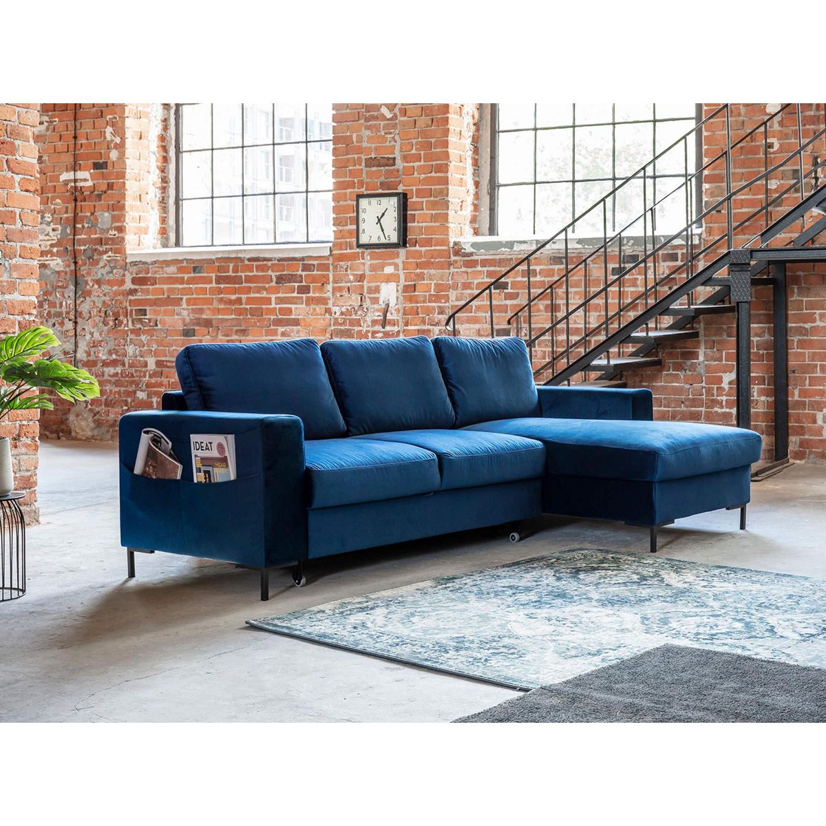 BEST MOBILIER Lilly - canapé d'angle droit - 4 places - convertible avec coffre - en velours