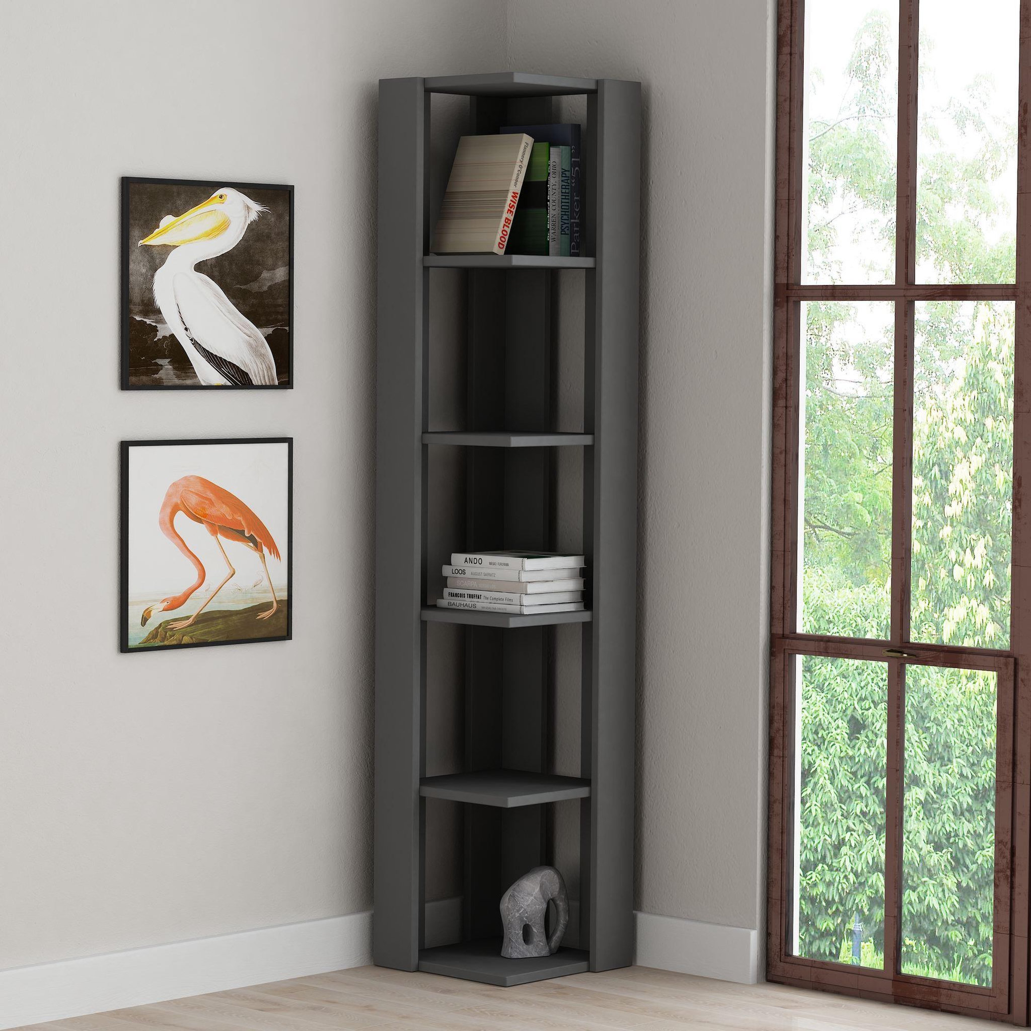 Voir la diapositive 2 : Habitat et Jardin Bibliothèque en bois  nati  - 32 x 32 x 161 cm - gris anthracite