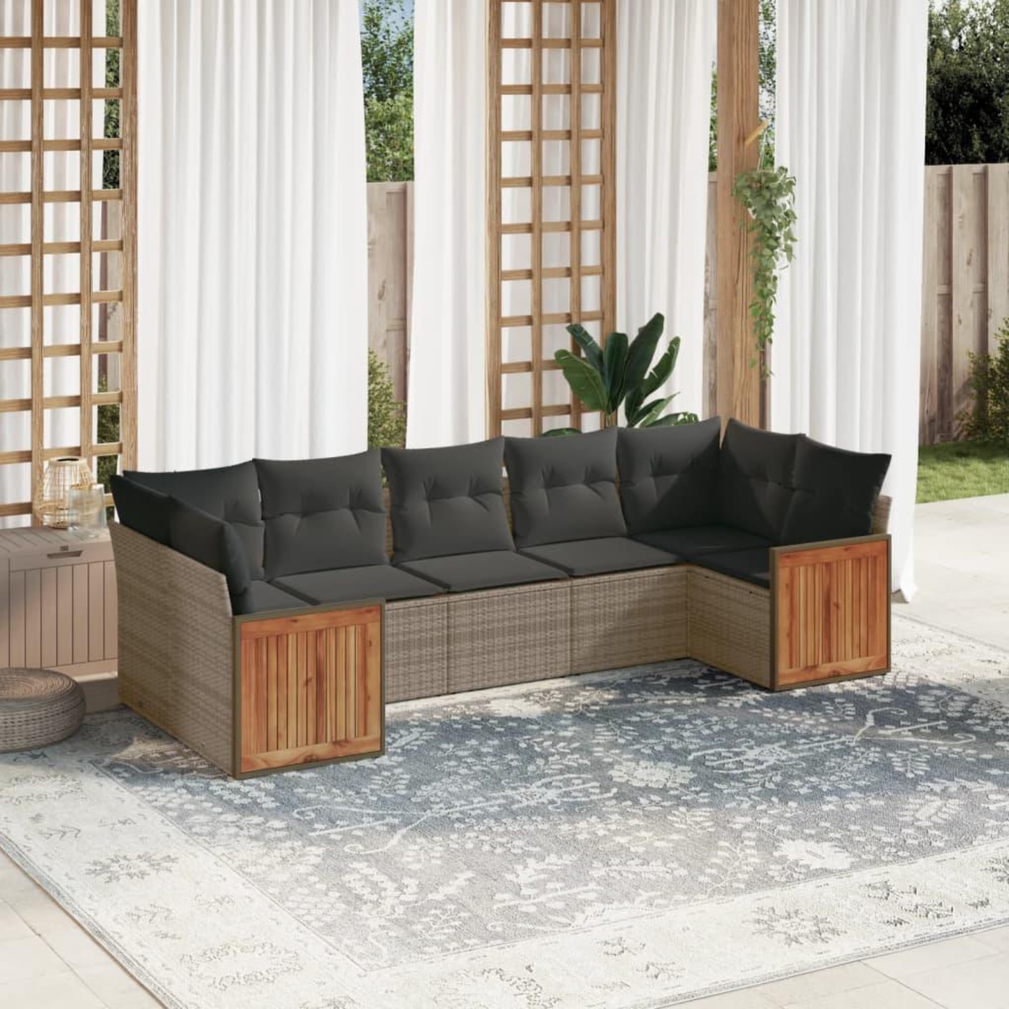 VIDAXL Salon de jardin avec coussins 7 pcs gris resine tressee