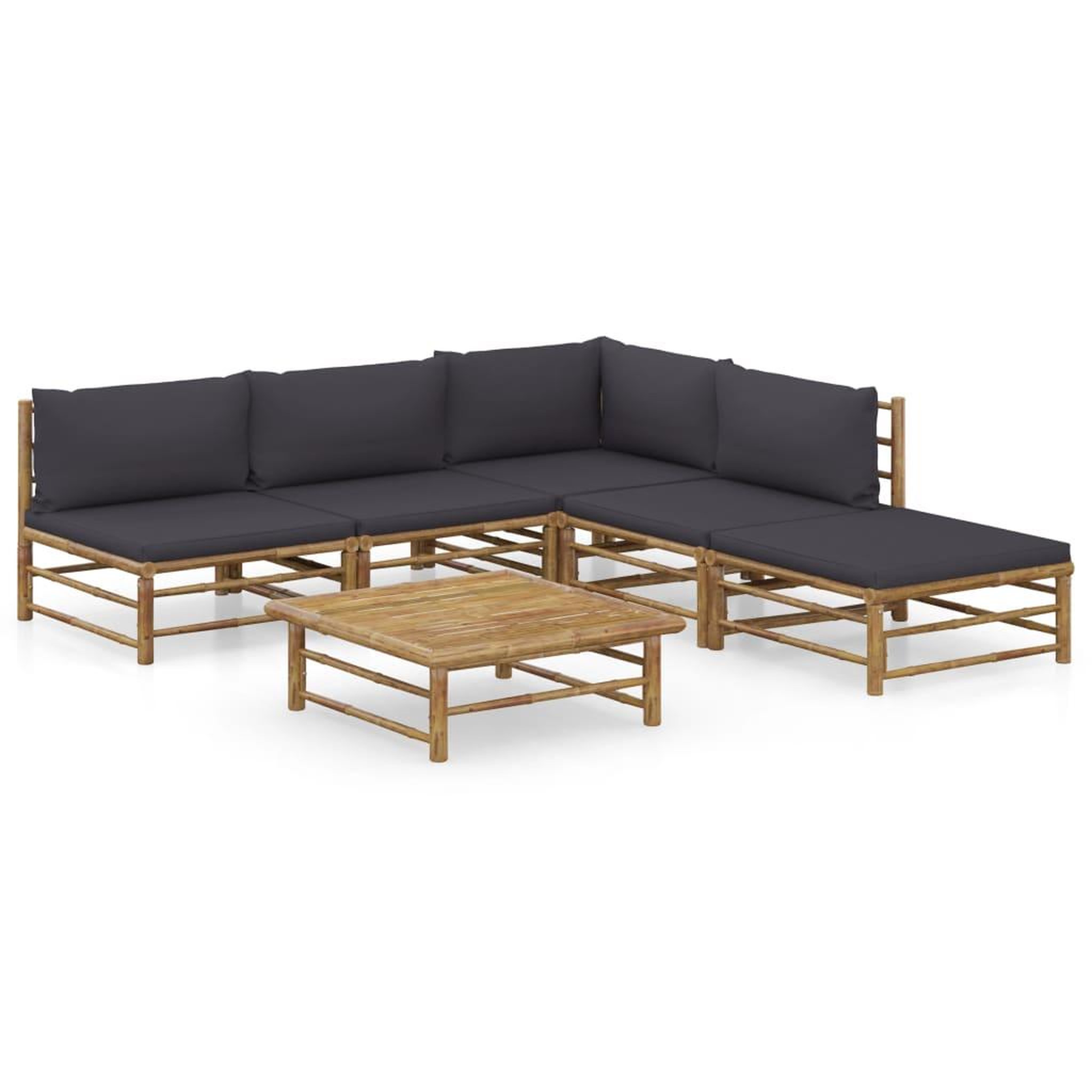 Voir la diapositive 1 : VIDAXL Salon de jardin 6 pcs avec coussins gris fonce bambou
