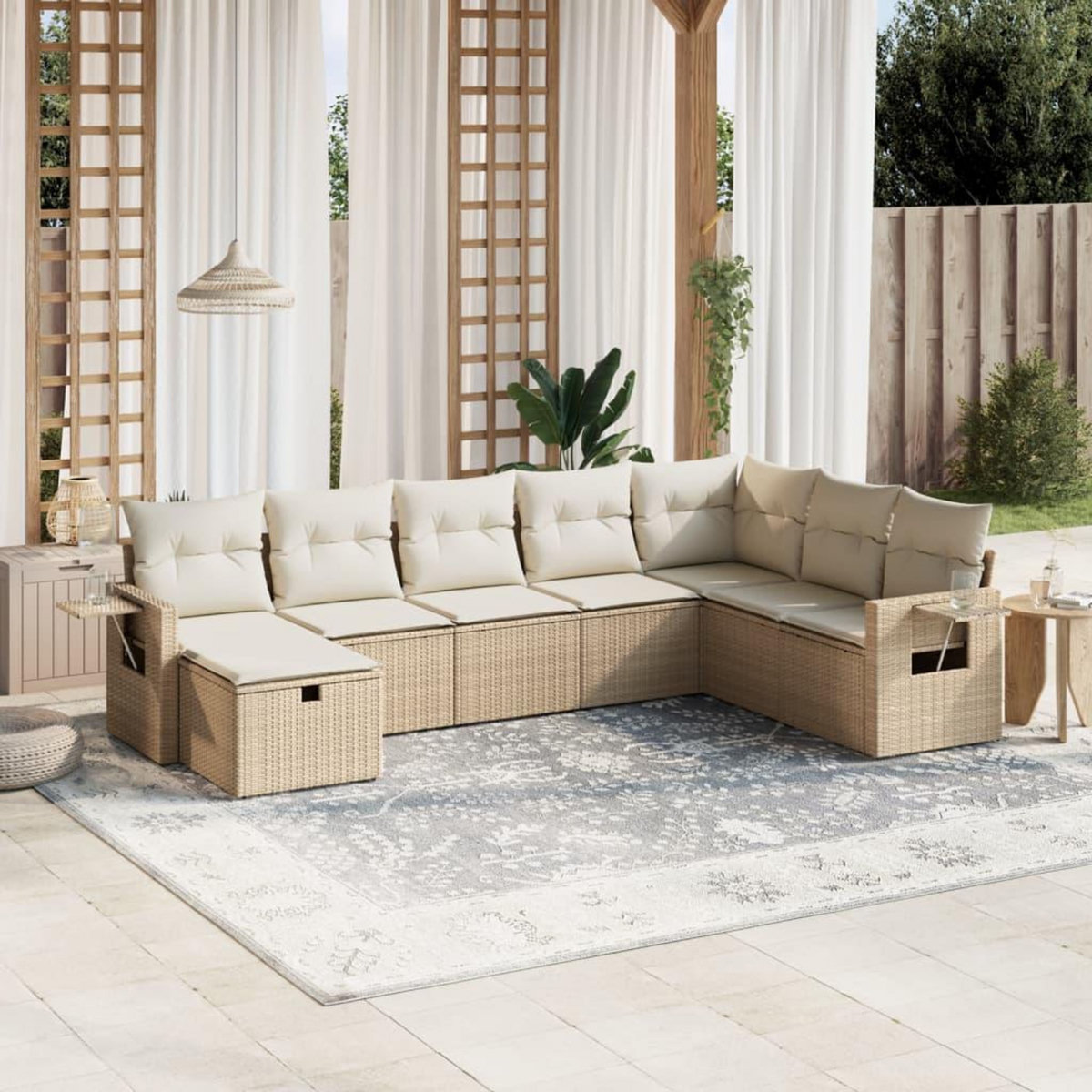 VIDAXL Salon de jardin avec coussins 8 pcs beige resine tressee