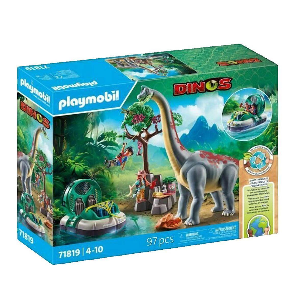 PLAYMOBIL Jeu de construction Playmobil Brachiosaure avec explorateurs et aéroglisseur