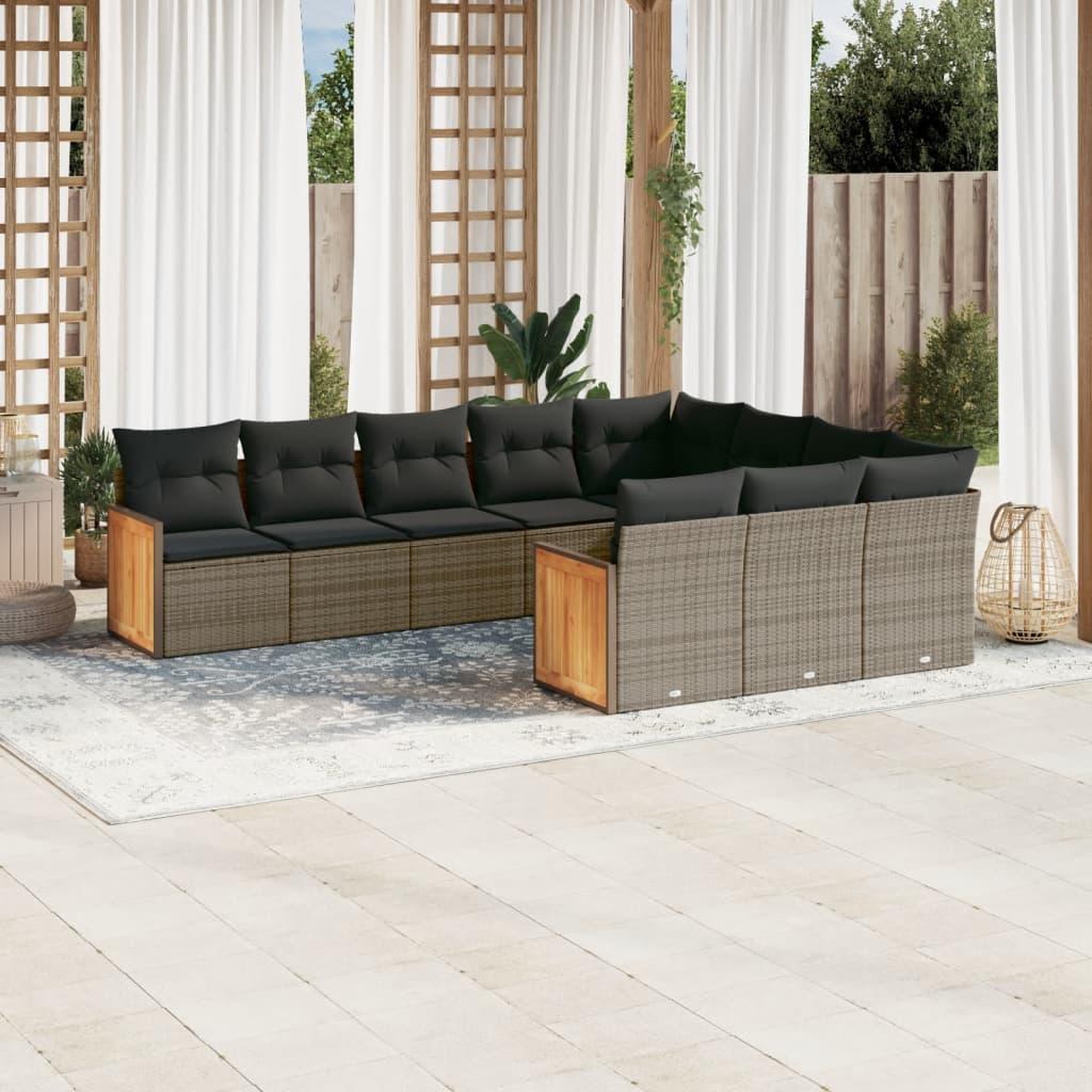 Voir la diapositive 1 : VIDAXL Salon de jardin avec coussins 10 pcs gris resine tressee