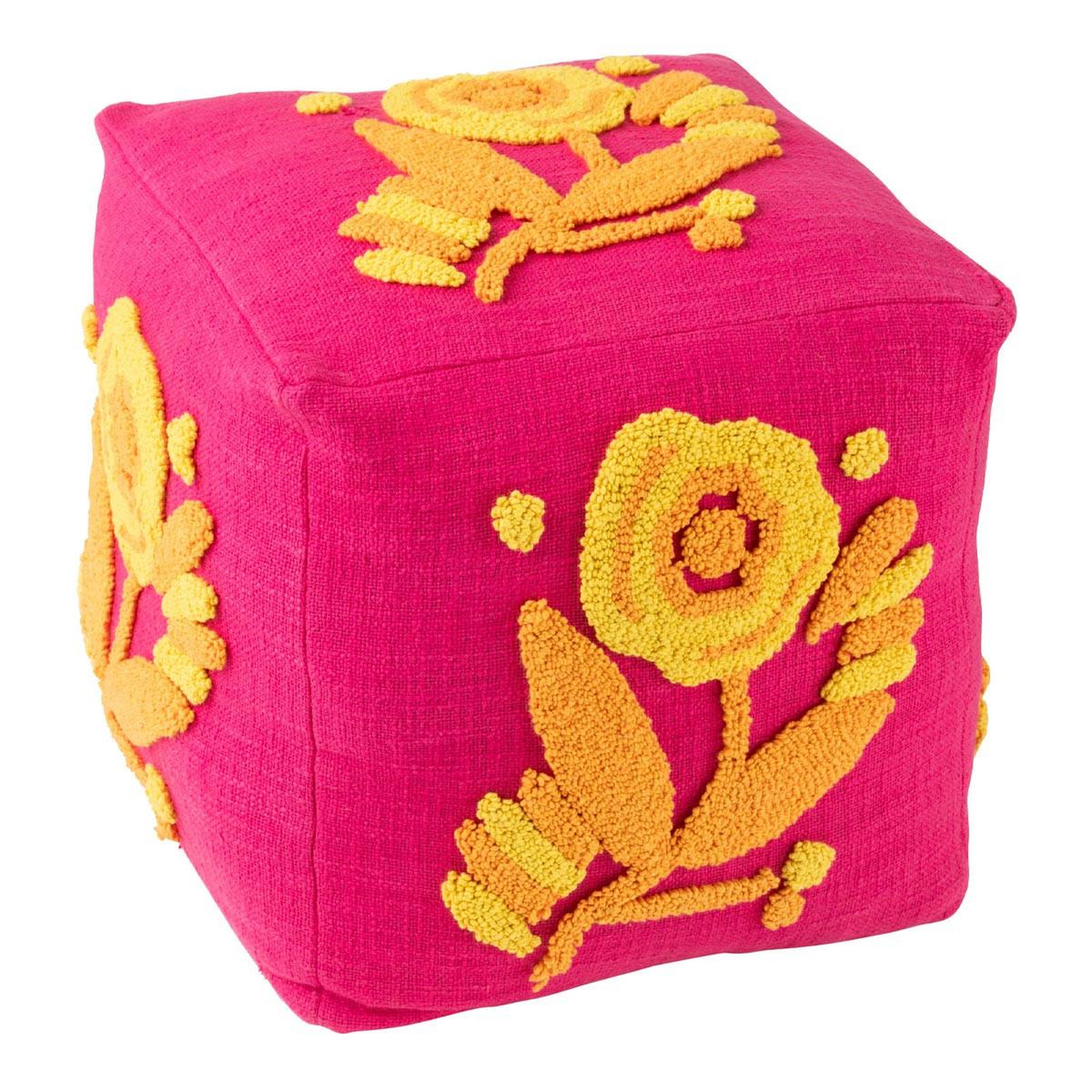 J-LINE Pouf fleur en coton  levi  40cm rose