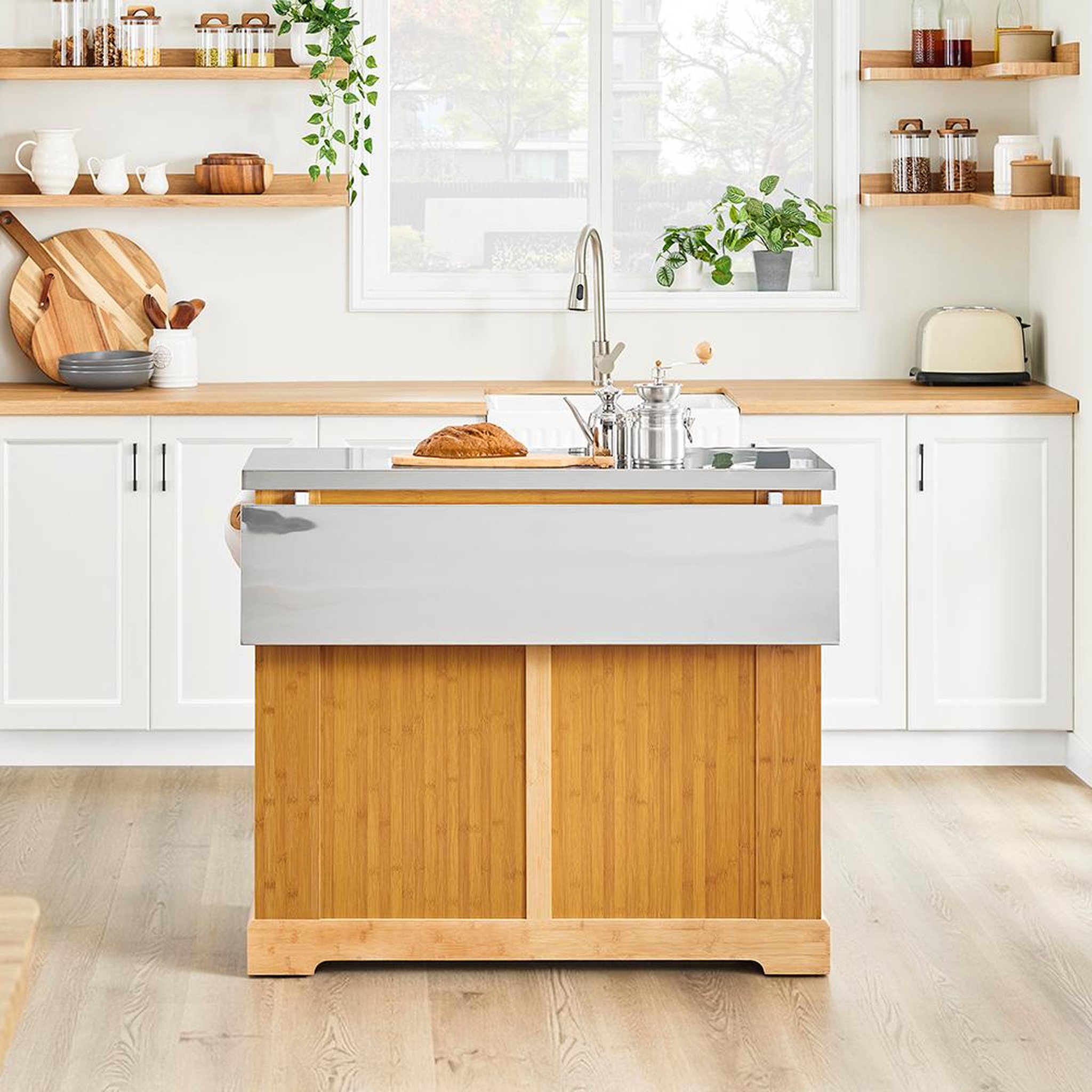Voir la diapositive 5 : SOBUY SoBuy - Îlot De Cuisine à deux tiroirs - Couleur Bois - 107x43x92.5cm - Rustique - FKW130-N
