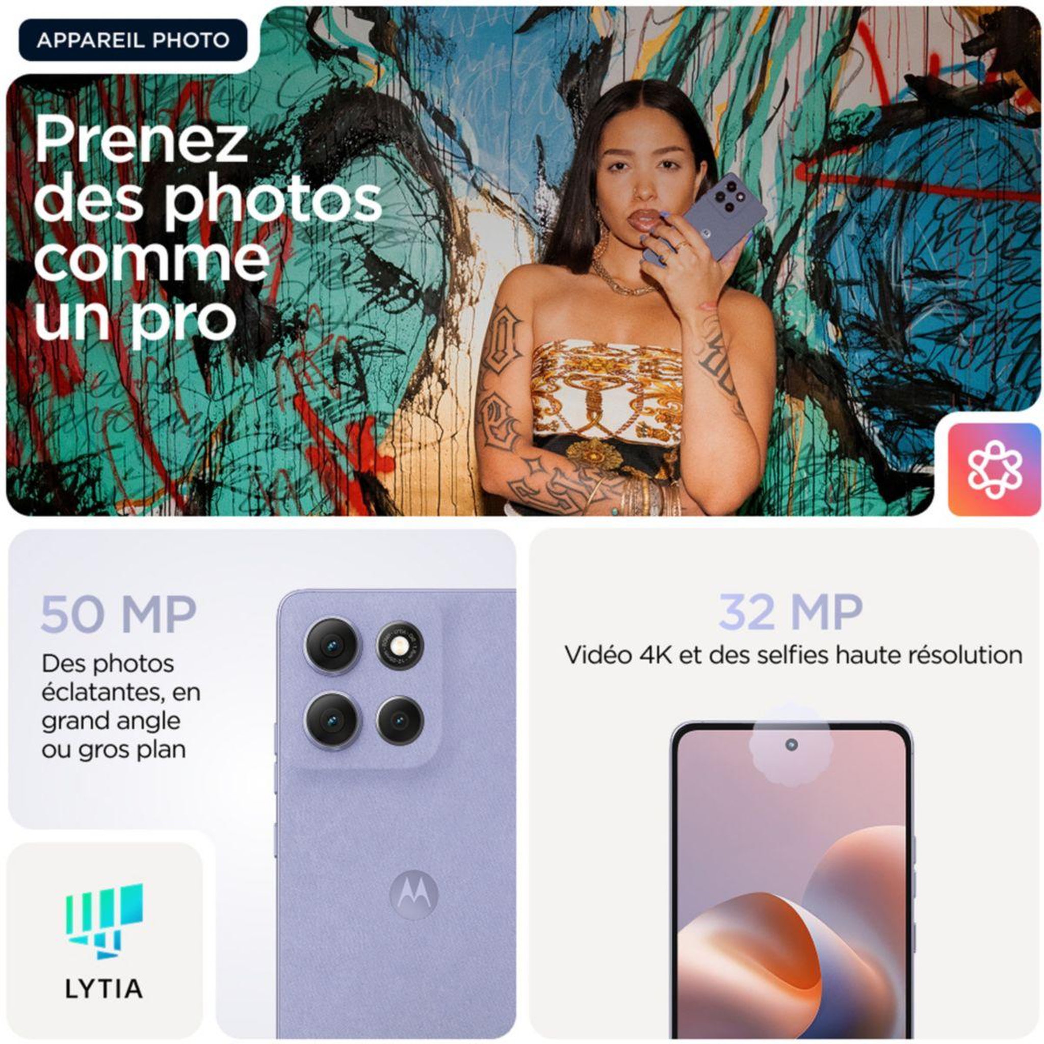 Voir la diapositive 5 : MOTOROLA Smartphone G86 Violet 256Go 5G