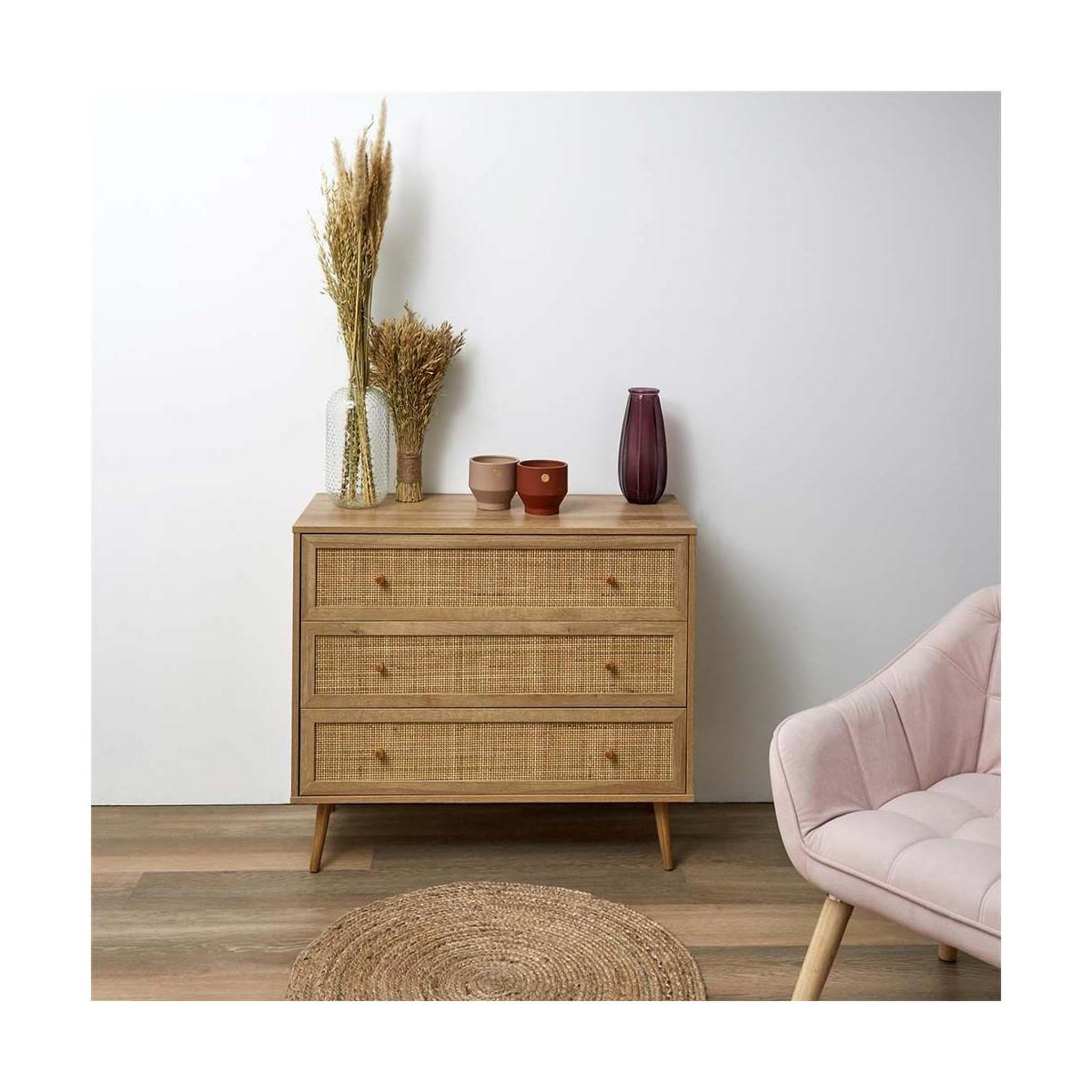 Voir la diapositive 6 : The Home Deco Factory Commode en bois 3 tiroirs  bali  90cm naturel