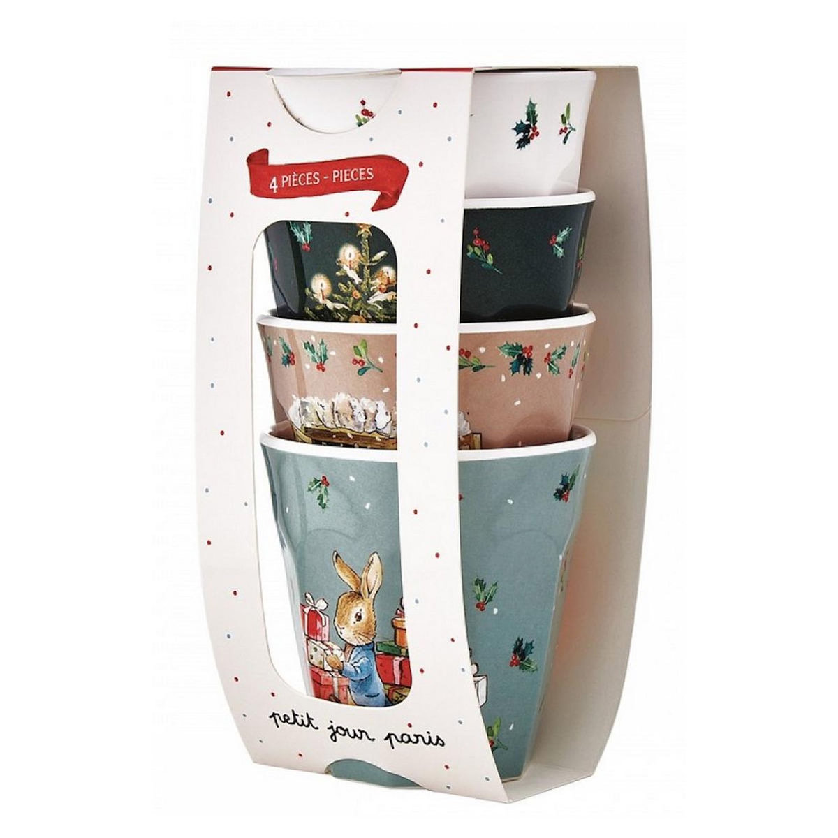 Petit Jour Set De 4 Gobelets Pierre Lapin Noel