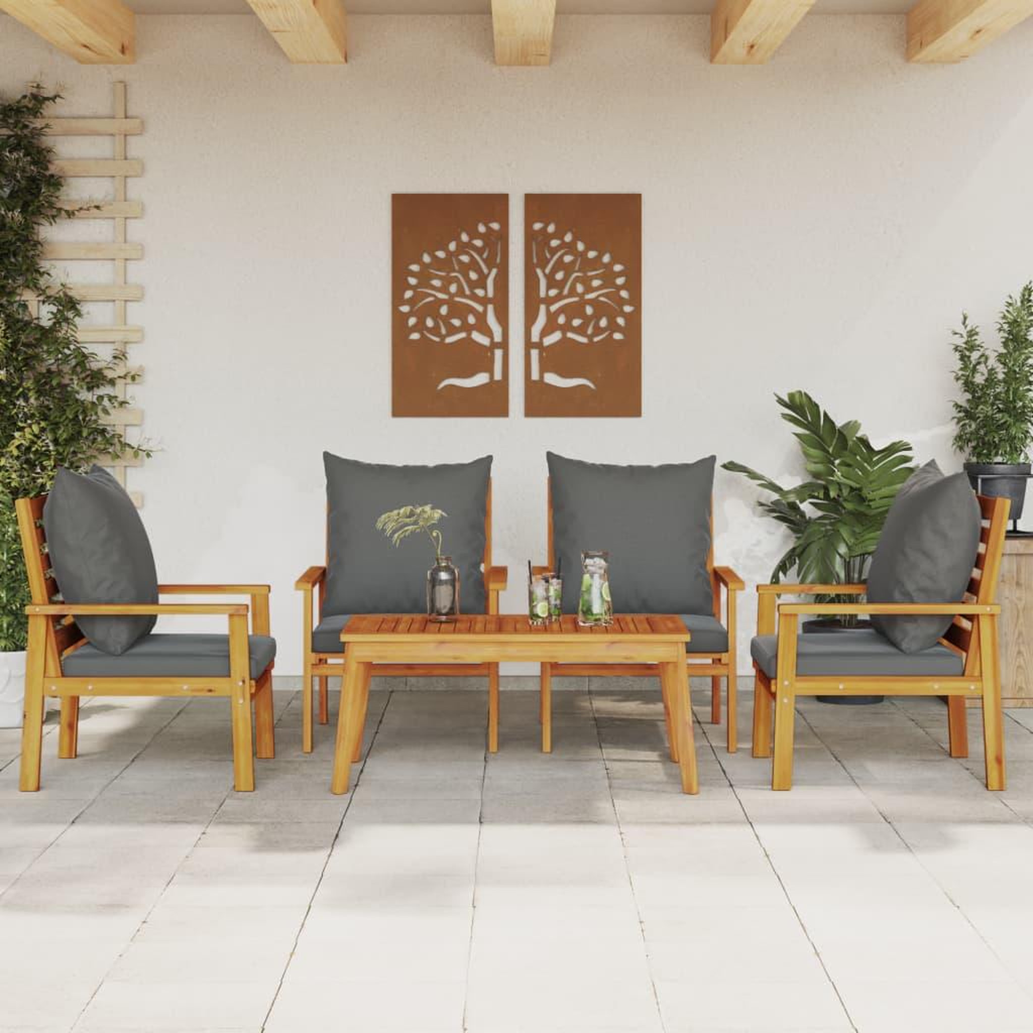VIDAXL Salon de jardin avec coussins 5 pcs Bois d'acacia solide
