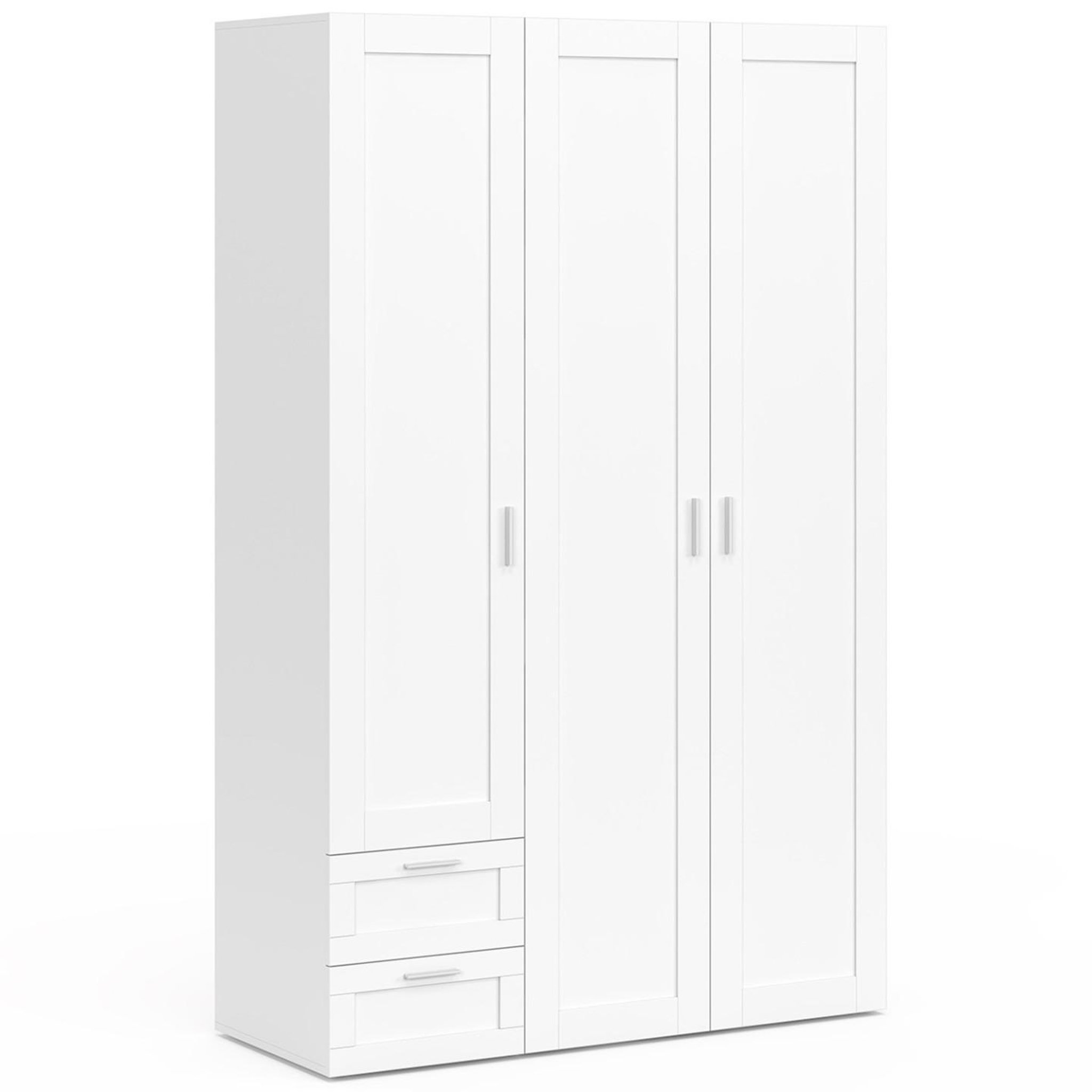 ID MARKET Armoire 3 portes vito blanc penderie 120 cm avec 2 tiroirs et étagères