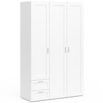 ID MARKET Armoire 3 portes VITO blanc penderie 120 cm avec 2 tiroirs et étagères