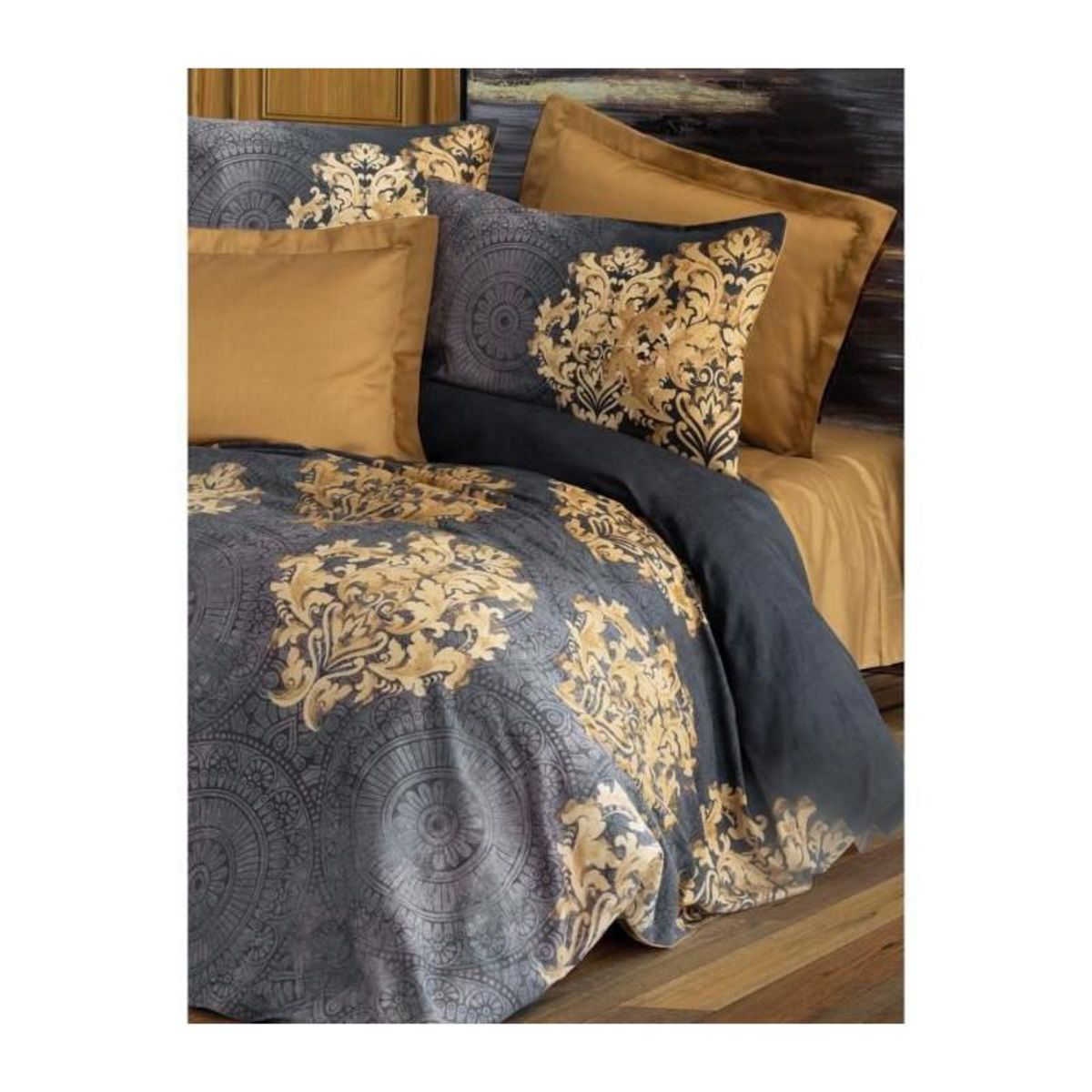 GENERIQUE Parure de lit - 1 housse de couette 220 x 240 cm + 2 taies d'oreiller 60 x 60 cm - Satiné 100% coton - Anthracite